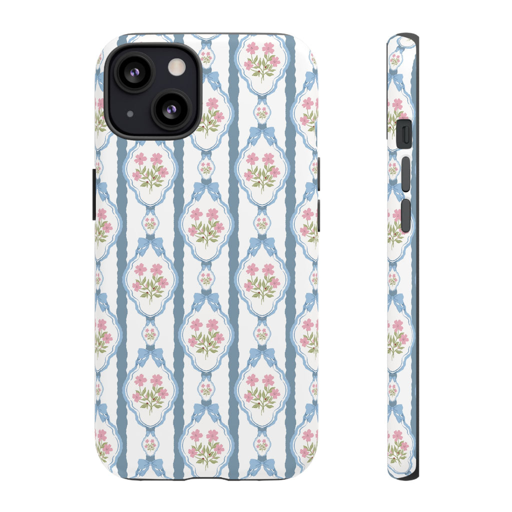 Coque de téléphone Vintage Nœud Bleu et Rose — Motif floral romantique « Tough Cases »