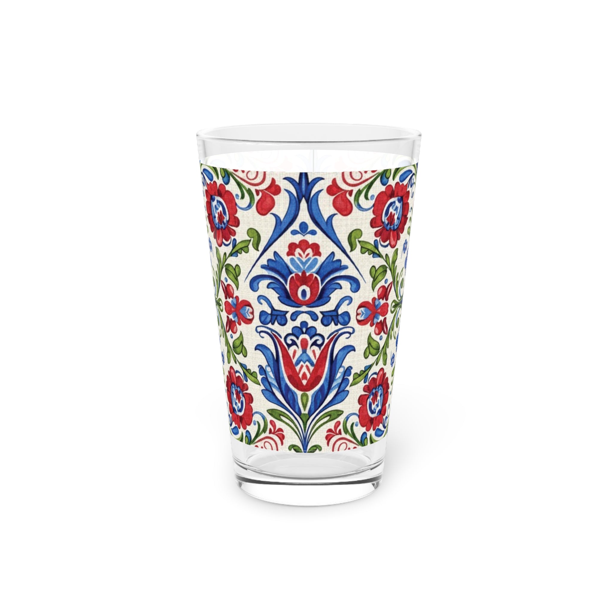 Kashubian Folk Art Polish Pint Glass, Barware Gift, Drinkware, Unique Glassware, Hand Painted Glass, Folk Art Decor