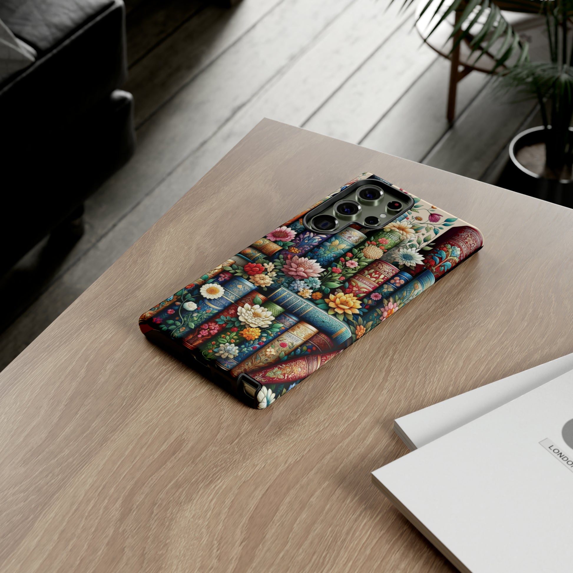 Books and Floral Boho Luxury Phone Tough Case Floral Elegant Durable Stylish for Modern Devices iPhone 15, Samsung iPhone Samsung Accessory Gift for Her.