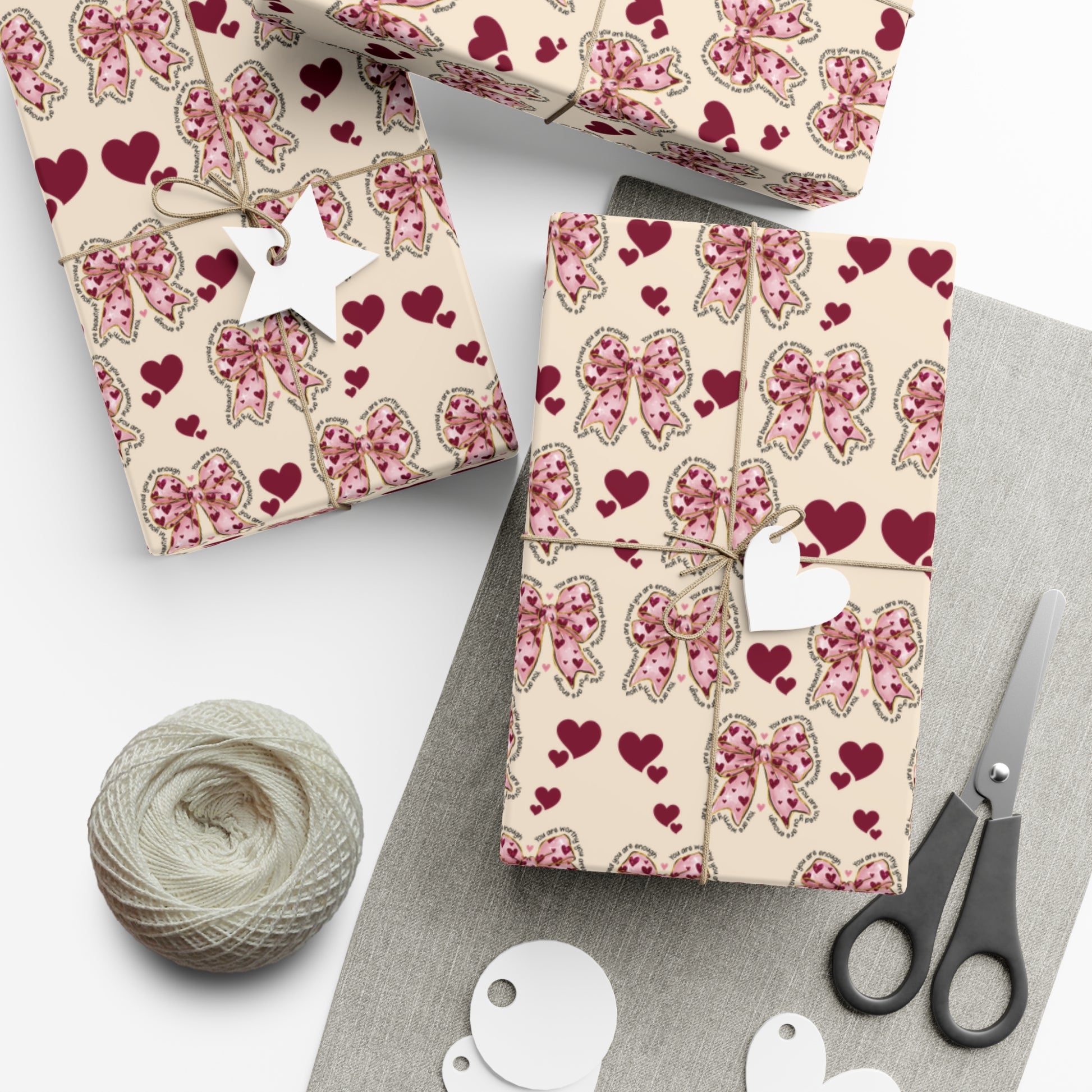 Charming Hearts & Pink Bows Wrapping Paper Elegant Gift Wrap for Any Occasion | Perfect for Birthdays, Anniversaries, and Special Celebrations Gift for Her - MRSBYVALLE
