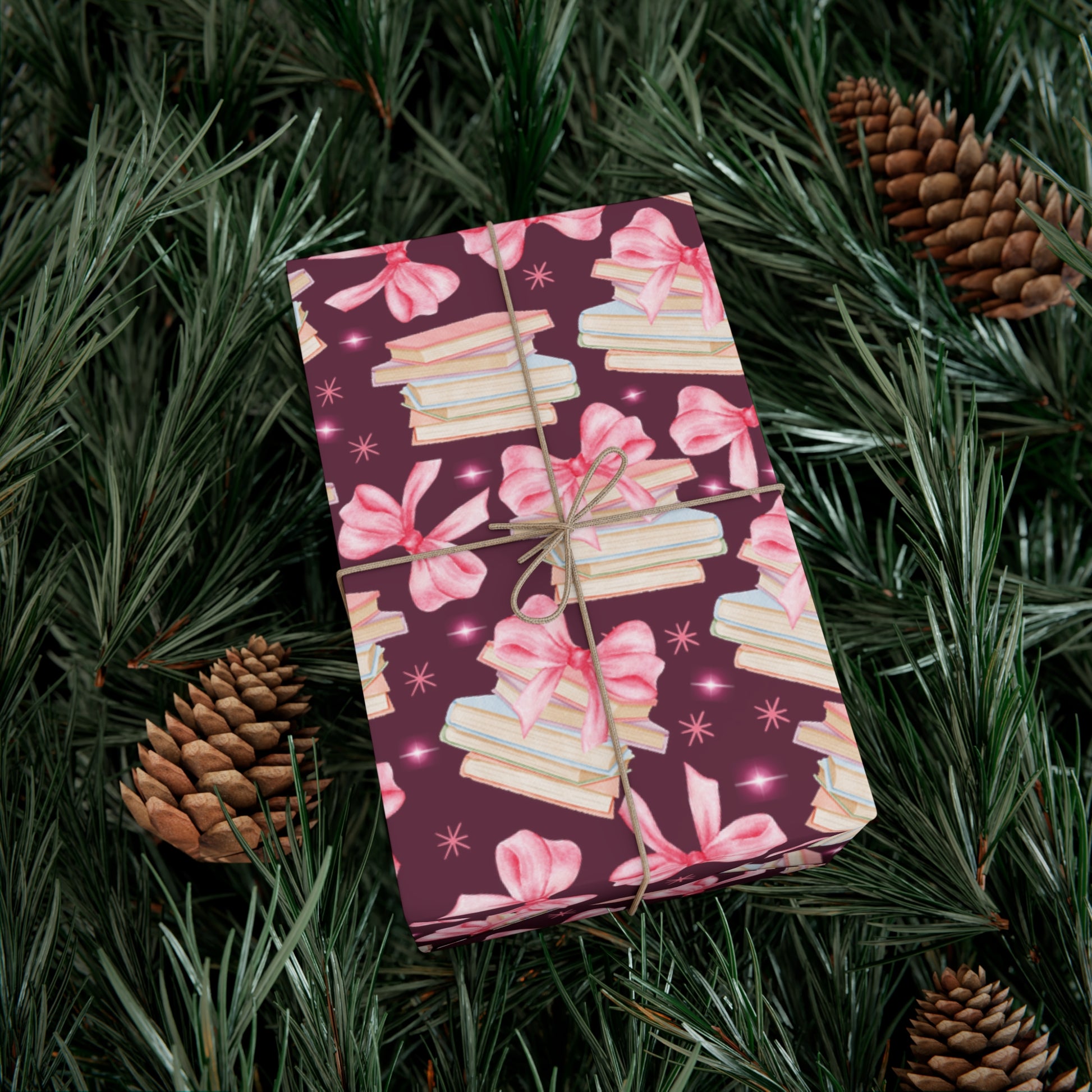 Coquette Pink Bows Books Plum Wrapping Paper Festive Holiday Gift Wrap with Perfect for Christmas Presents, Crafting, & Holiday Decor – Premium Quality - MRSBYVALLE