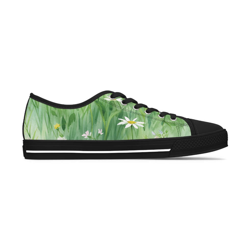 Green Floral Women's Low Top Sneakers Breathable Polyester Canvas, Lightweight Stylish Floral Pastel Design, Comfortable All-Day Wear, Perfect for Walking and Everyday Activities - MRSBYVALLE