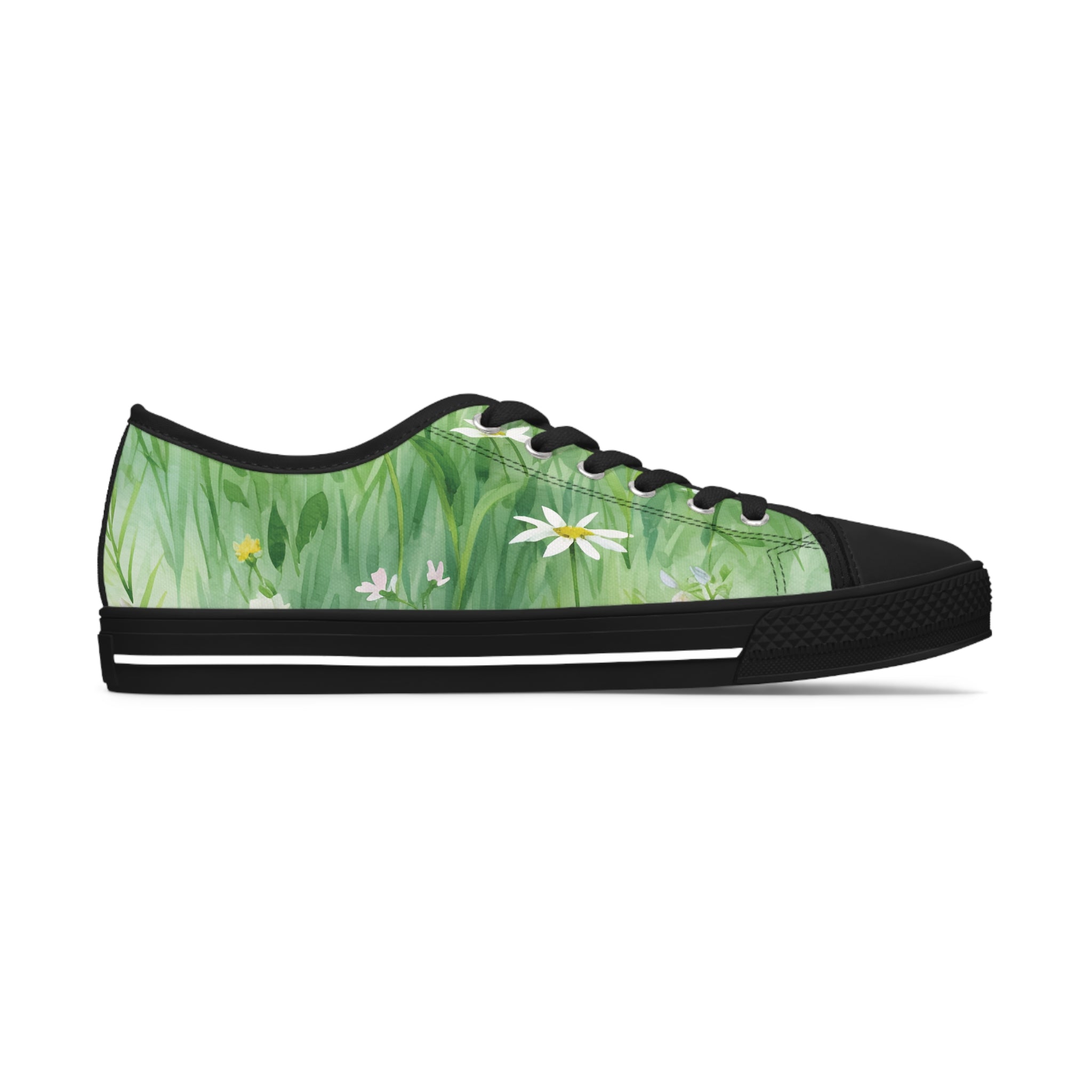 Green Floral Women's Low Top Sneakers Breathable Polyester Canvas, Lightweight Stylish Floral Pastel Design, Comfortable All-Day Wear, Perfect for Walking and Everyday Activities - MRSBYVALLE
