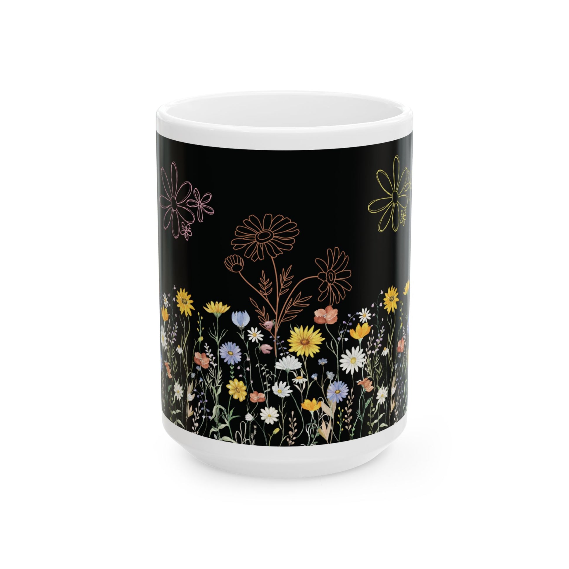 Wildflower Coffee Mug – 11oz & 15oz | Black  with Colorful Wildflowers, Aesthetic Floral Cup, Nature-Inspired Gift, Dishwasher & Microwave Safe Cup for Mom