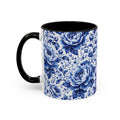 Blue Floral Ceramic Coffee Mug — Vintage Delft Peony Accent (11oz & 15oz) Blue & White Chinoiserie Tea Mug