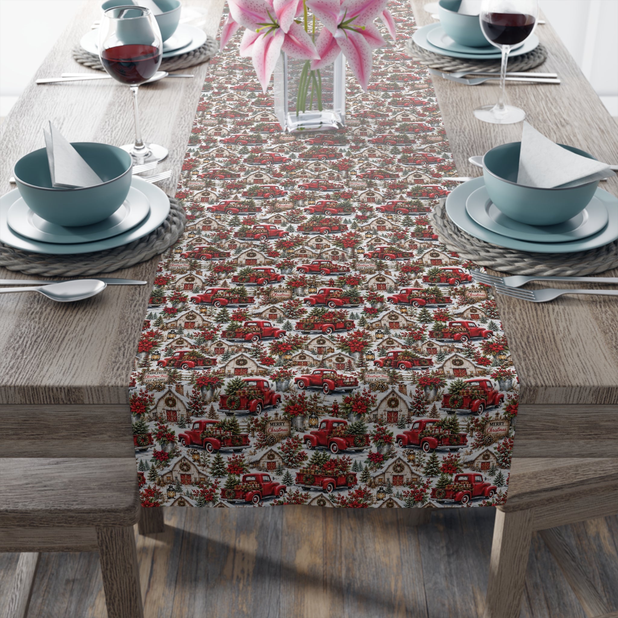 Autumn Harvest Table Runner — Rustic Farmhouse Cotton-Poly Dining Decor