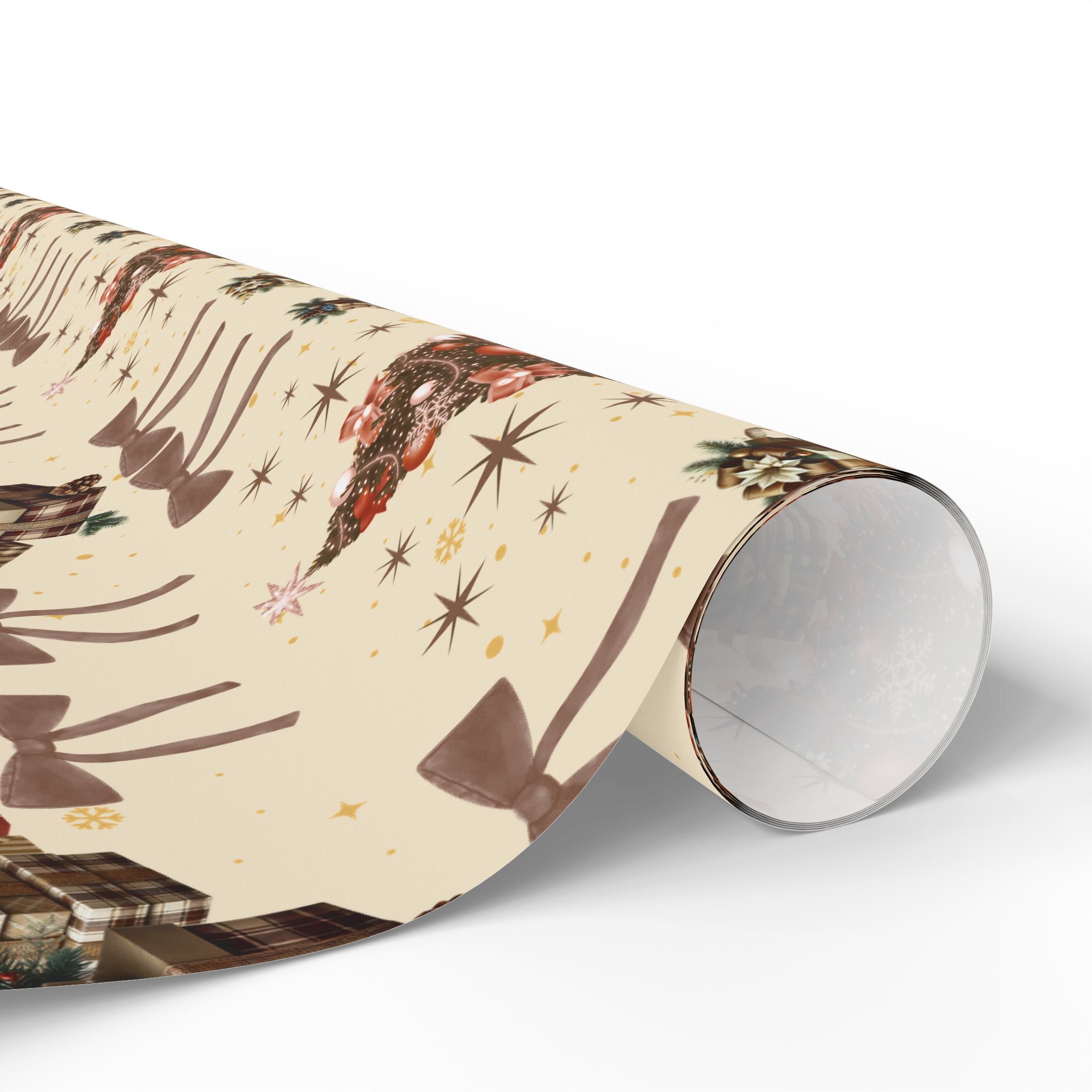 Brown Cozy Christmas Wrapping Paper Warm Holiday Gift Wrap with Tree Pattern  Festive Design