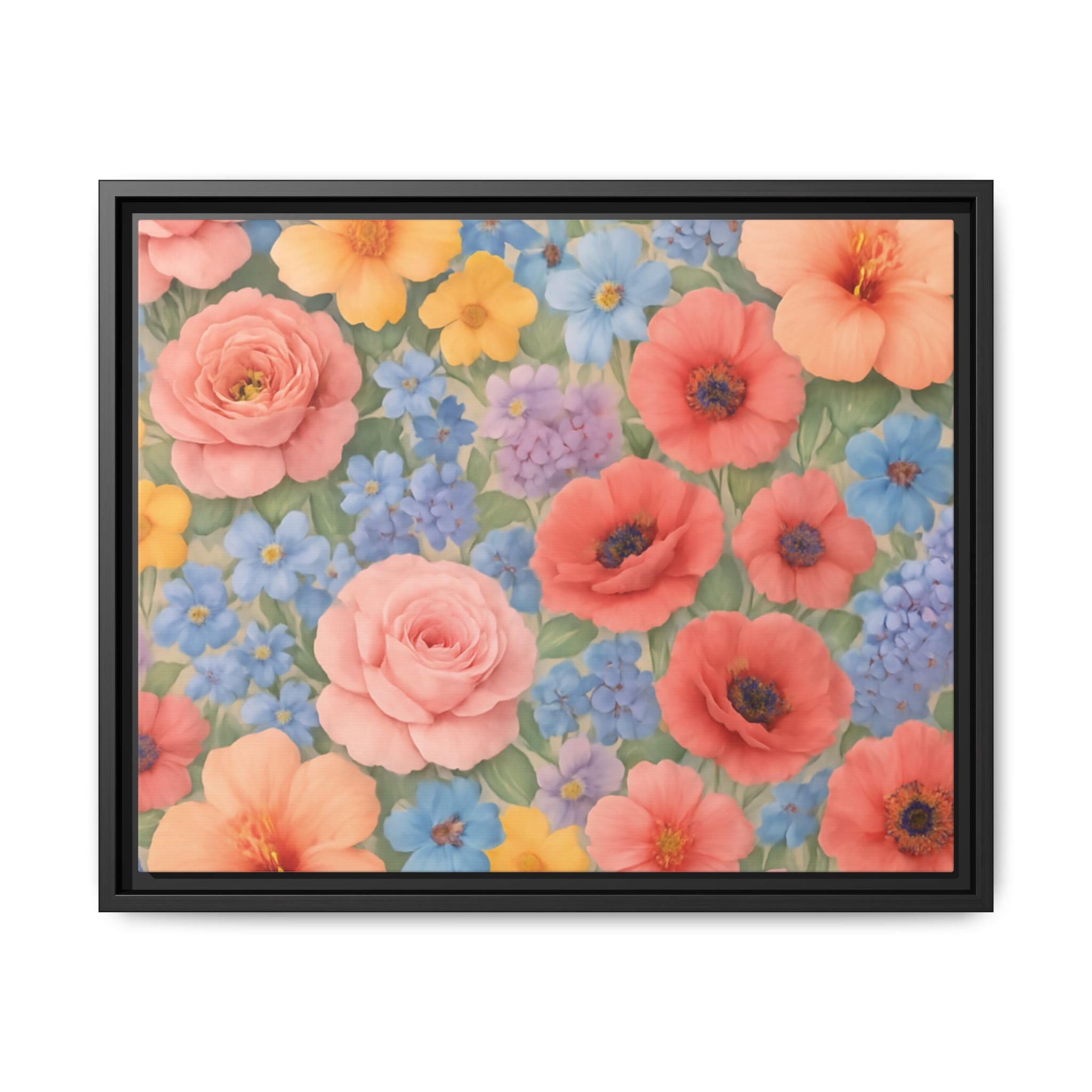 Luxury Framed Floral Canvas – Bold Multi-Color Botanical Wall Art, Elegant Nature-Inspired Accent for Living Room, Bedroom, or Office Décor Gift for Mom