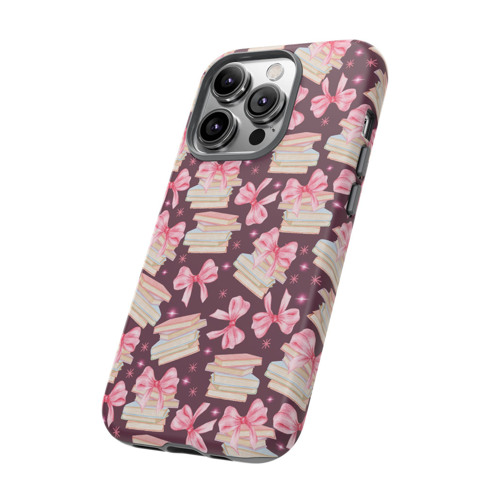 Coquette Pink Bows & Books Phone Case for iPhone 17 and Samsung, Pixel | Stylish Protective Cover Gift for Her Perfect for Floral Lover