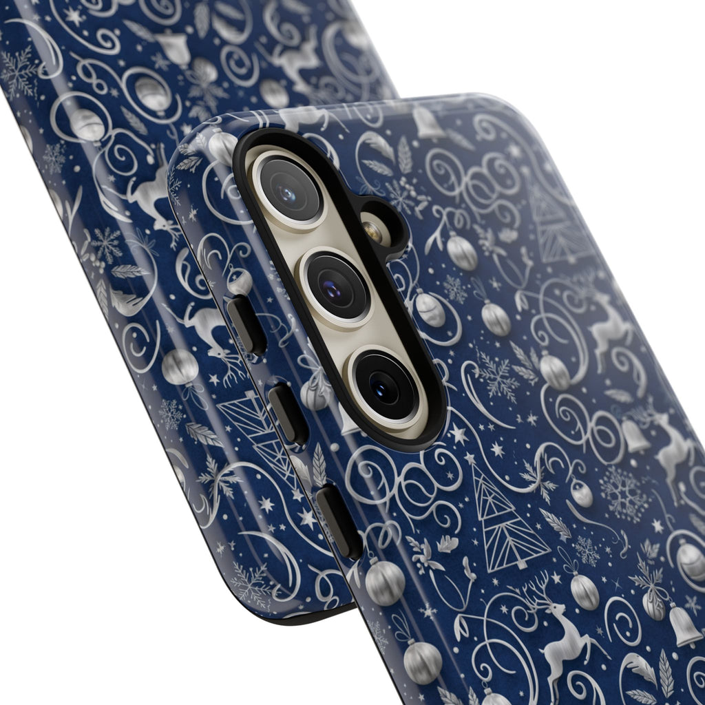 Blue & Silver Christmas Phone Case – Holiday Sparkle Design for iPhone 17, All iPhones & Galaxy | MRSBYVALLE Gift for Her