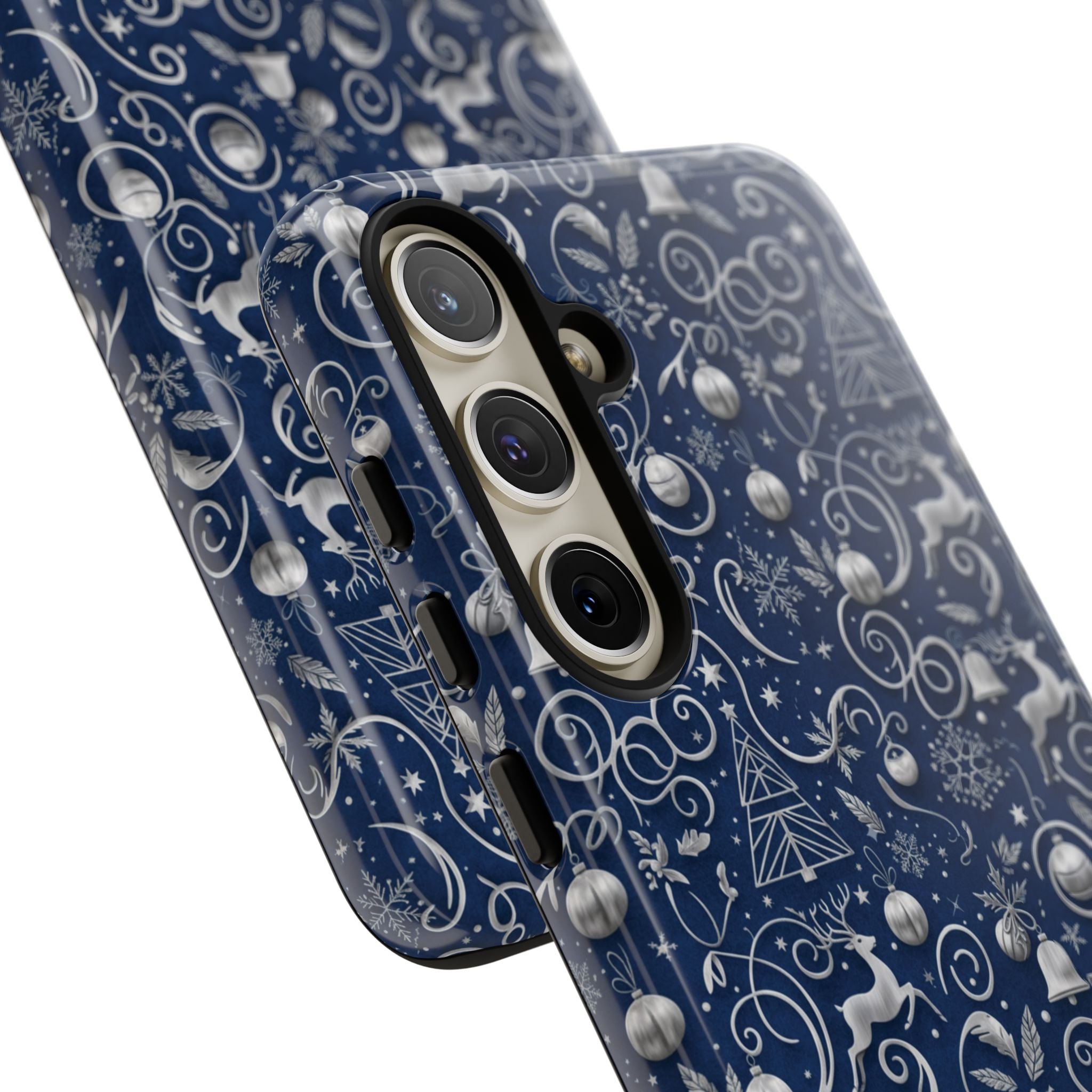 Coque Téléphone Noël Bleu & Argent – Motif Paillettes Festives pour iPhone 17, Tous iPhones & Galaxy | Cadeau MRSBYVALLE pour Elle