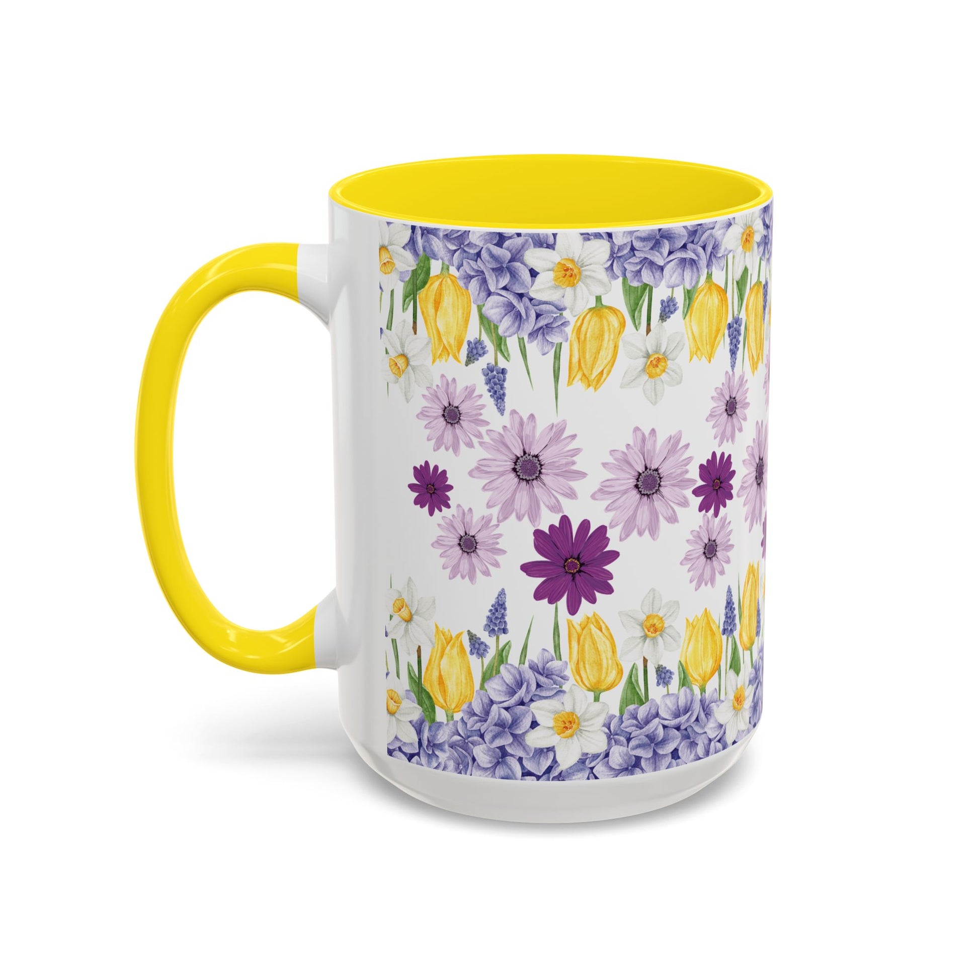 Botanical Floral Mug  Lavender & Yellow Flowers, Ceramic 11oz & 15oz Cup, Ideal Gift for Coffee Lovers, Mother's Day, or Cozy Spring Mornings