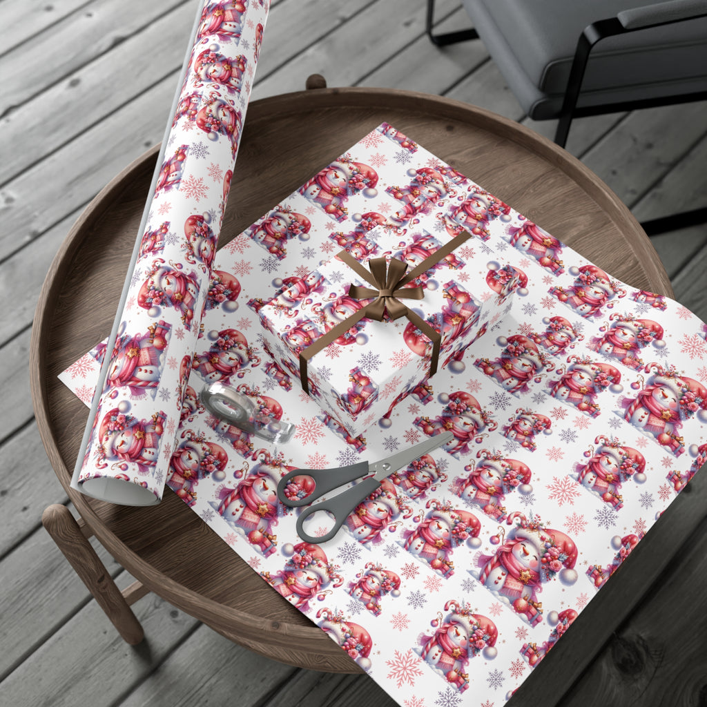 Pink Christmas Snow People Theme Wrapping Paper Vintage-Inspired Gift Wrap Perfect for Christmas Gifts and Special Occasions, Moms Gift - MRSBYVALLE