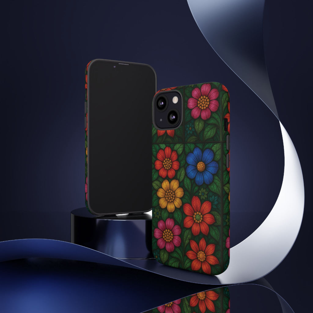 Coque de téléphone effet vitrail floral lumineux Art abstrait coloré, Étui de protection esthétique pour iPhone, Samsung et Google, Idée cadeau unique pour maman