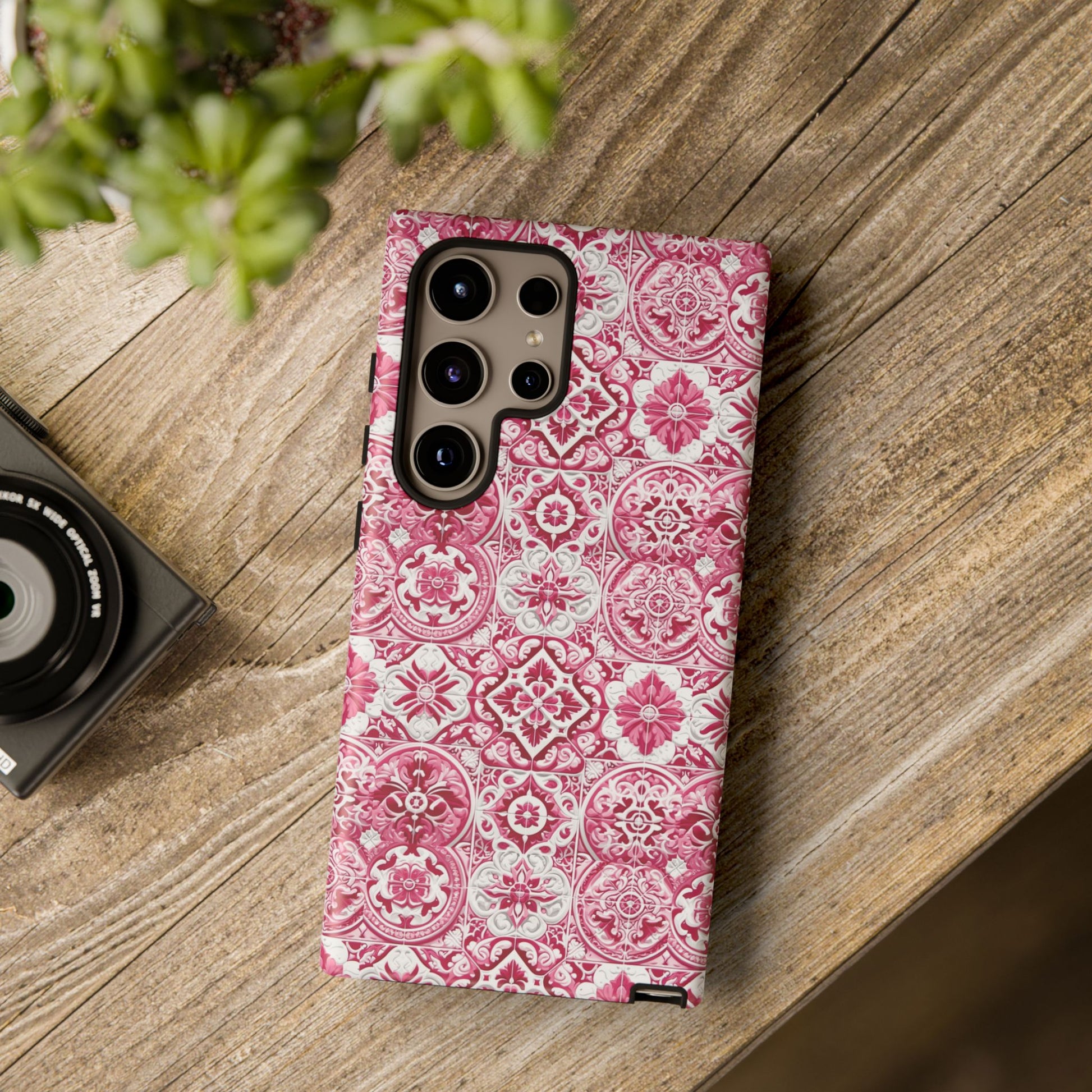 Pink and White Mediterranean Tile Design Phone Case - Stylish, Protective Cover for All Models Gift for Mom Accessory Gift for Her