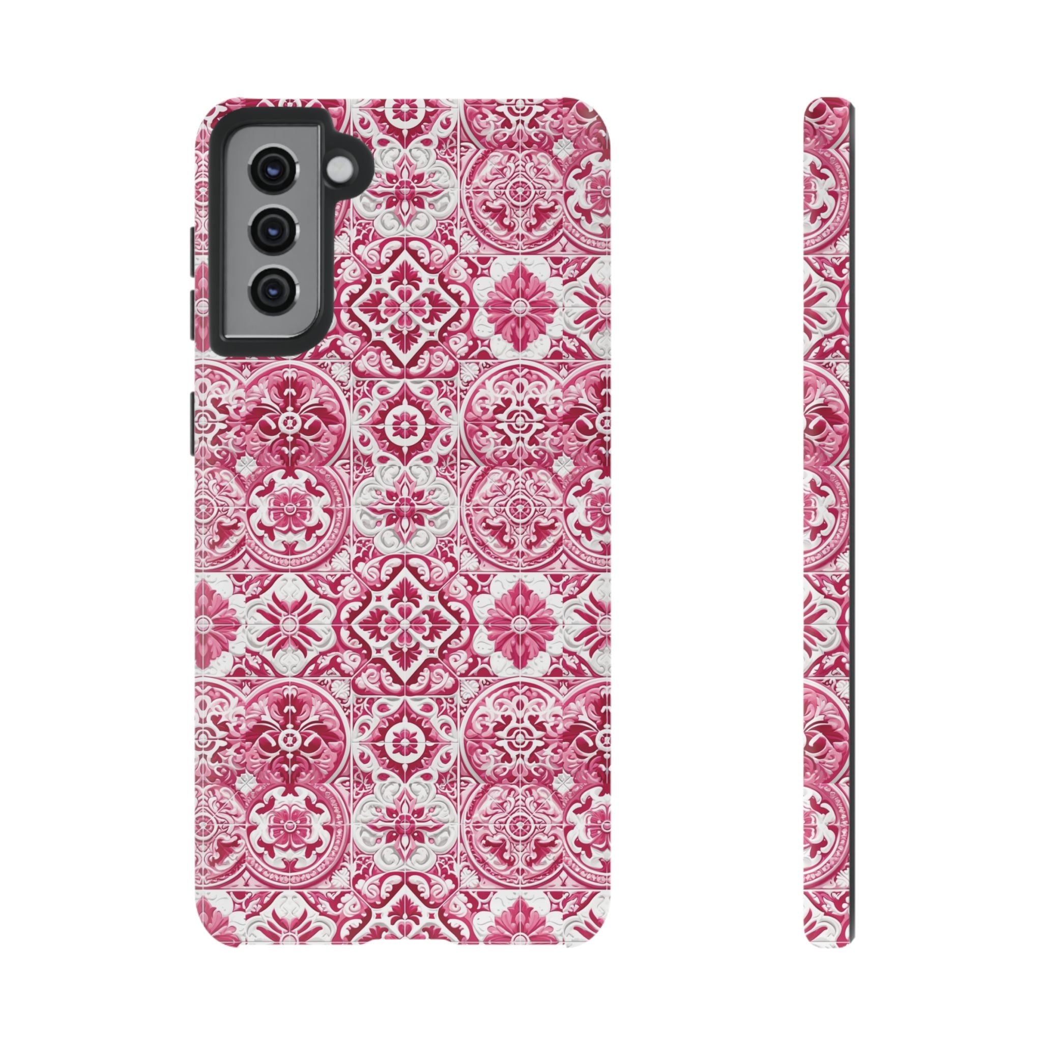 Pink and White Mediterranean Tile Design Phone Case - Stylish, Protective Cover for All Models Gift for Mom Accessory Gift for Her