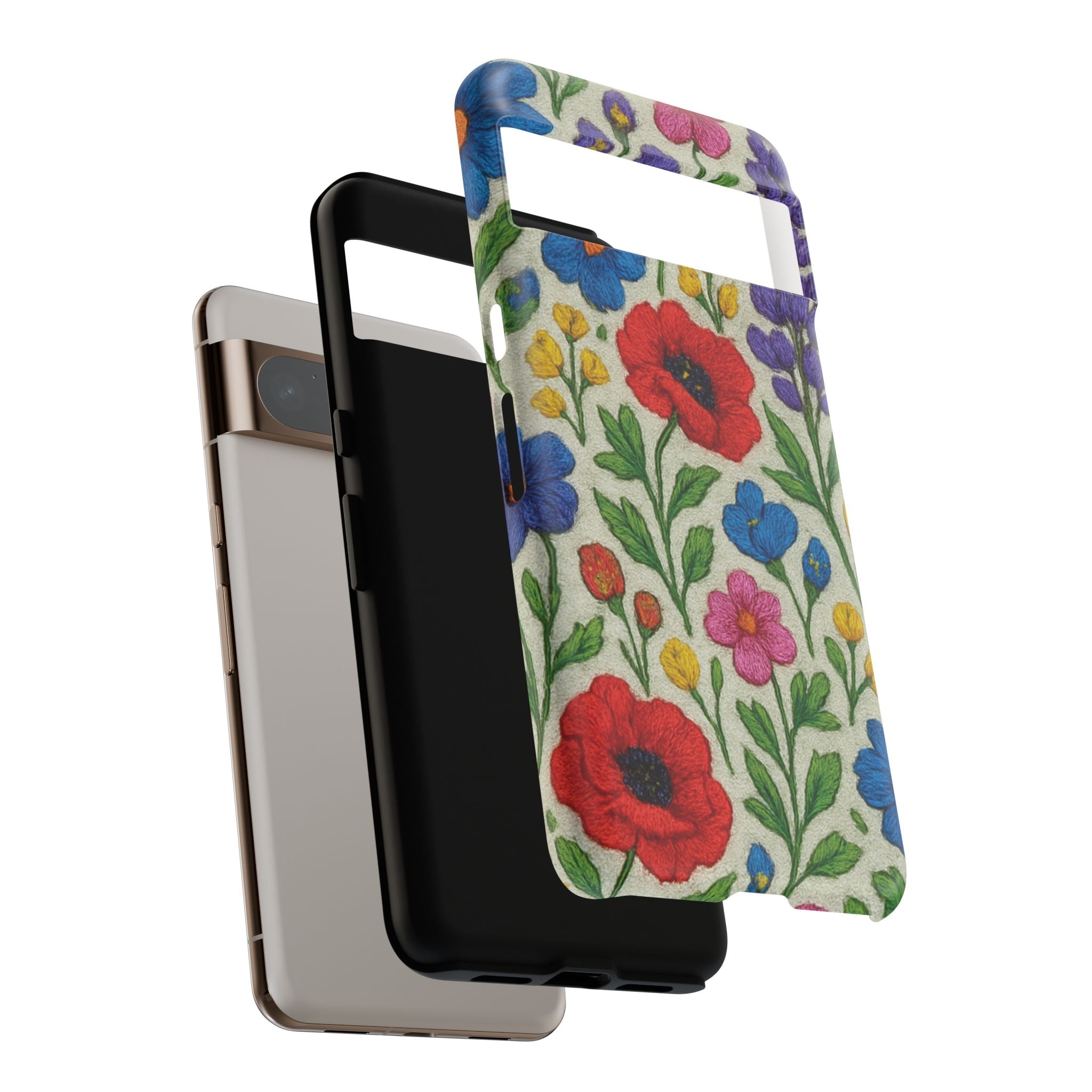 Bright 3D Illusion Wildflower Phone Case Cute Floral Design in Red, Pink, Blue – Aesthetic Protective Case for iPhone and  Android