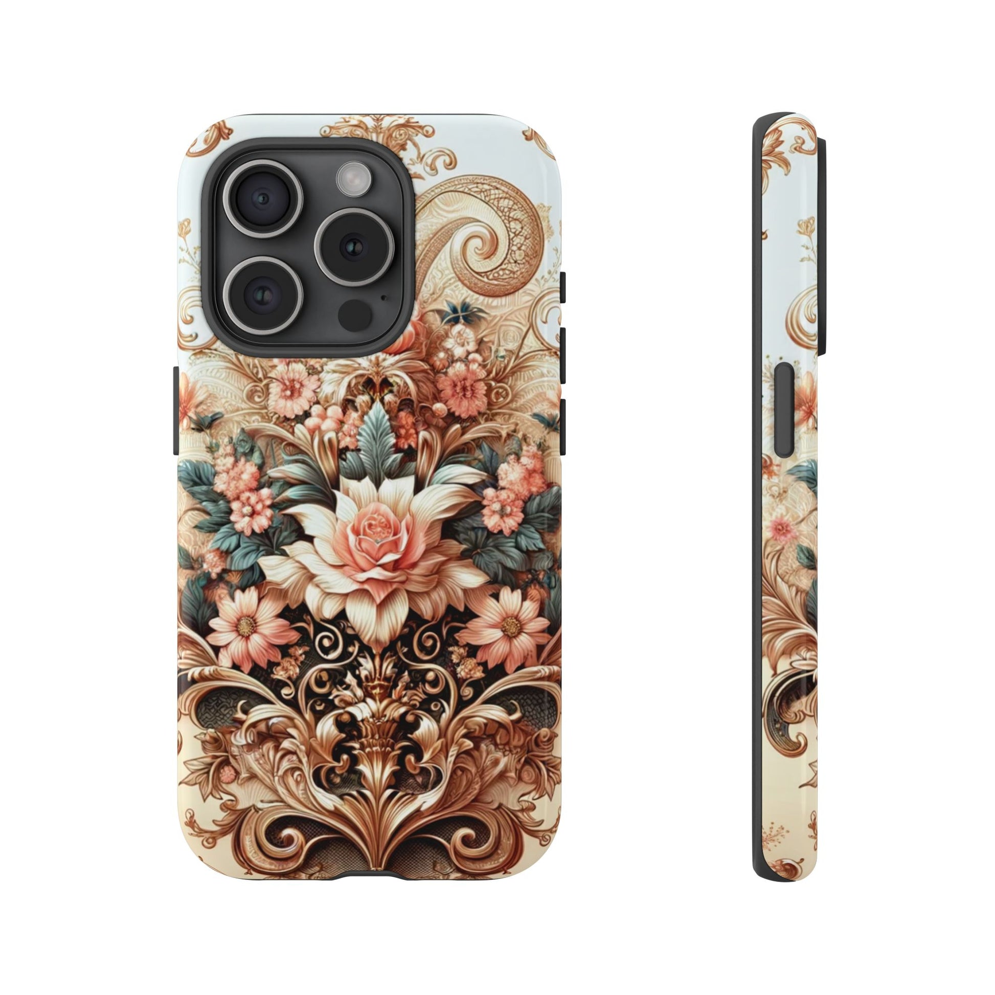 Gold Design Luxury Phone Tough Case Floral Elegant Durable Stylish for Modern Devices iPhone 17, 16, 15, Samsung iPhone Samsung Accessory Gift for Her