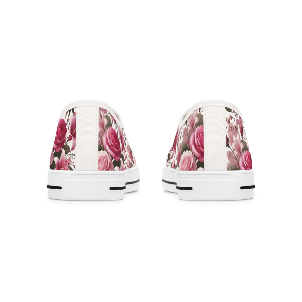 Floral Pink Women's Low Top Sneakers Breathable Polyester Canvas, Lightweight Stylish Floral Pastel Design, Comfortable All-Day Wear, Perfect for Walking and Everyday Activities - MRSBYVALLE