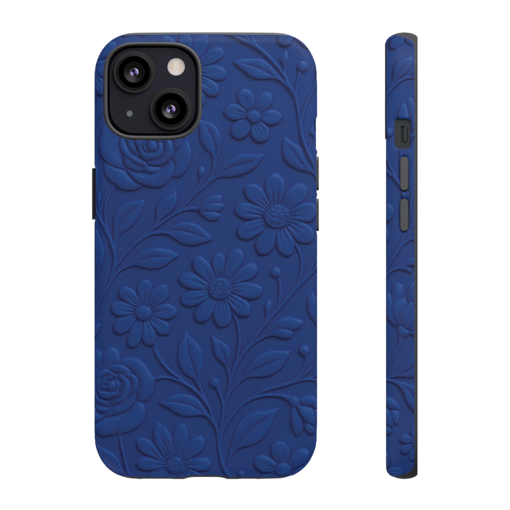 3D Illusion Floral Cobalt Blue Phone Case Elegant Raised Flower Design, Seamless Textured Look, Durable & Stylish Protection for iPhone and Android Models Fits iPhone & Samsung Models