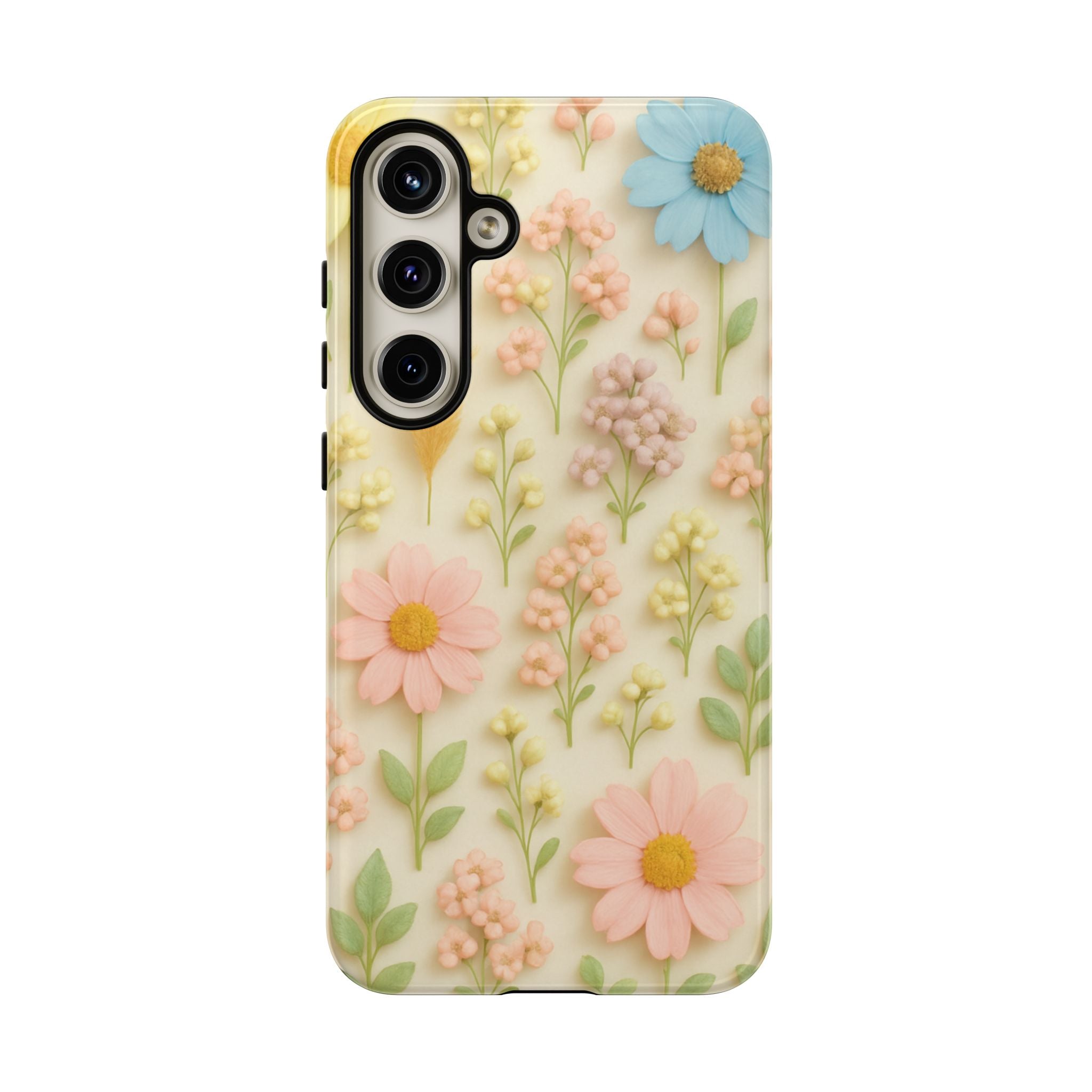 Pastel Dried Flowers Illusion Phone Case 3D Realistic Pressed Floral Design, Bright Botanical Aesthetic, Soft Nature-Inspired CoveriPhone & Galaxy