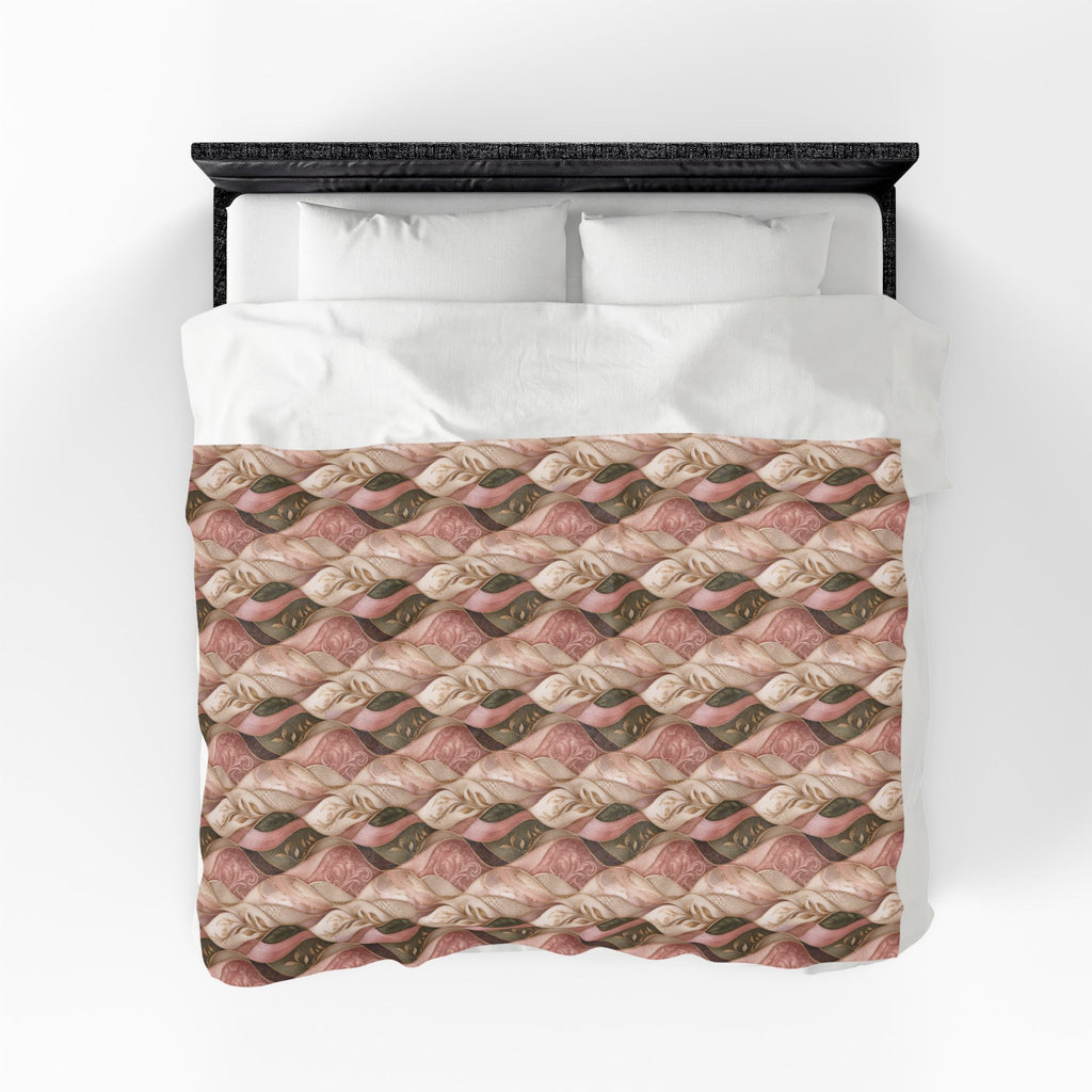 Velveteen Plush Blanket — Cozy Braided Leaf Pattern Throw (Soft Floral Earth Tones)