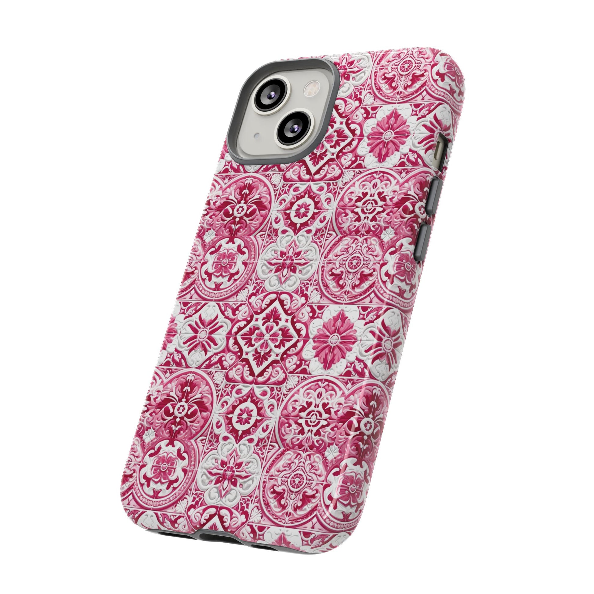 Pink and White Mediterranean Tile Design Phone Case - Stylish, Protective Cover for All Models Gift for Mom Accessory Gift for Her