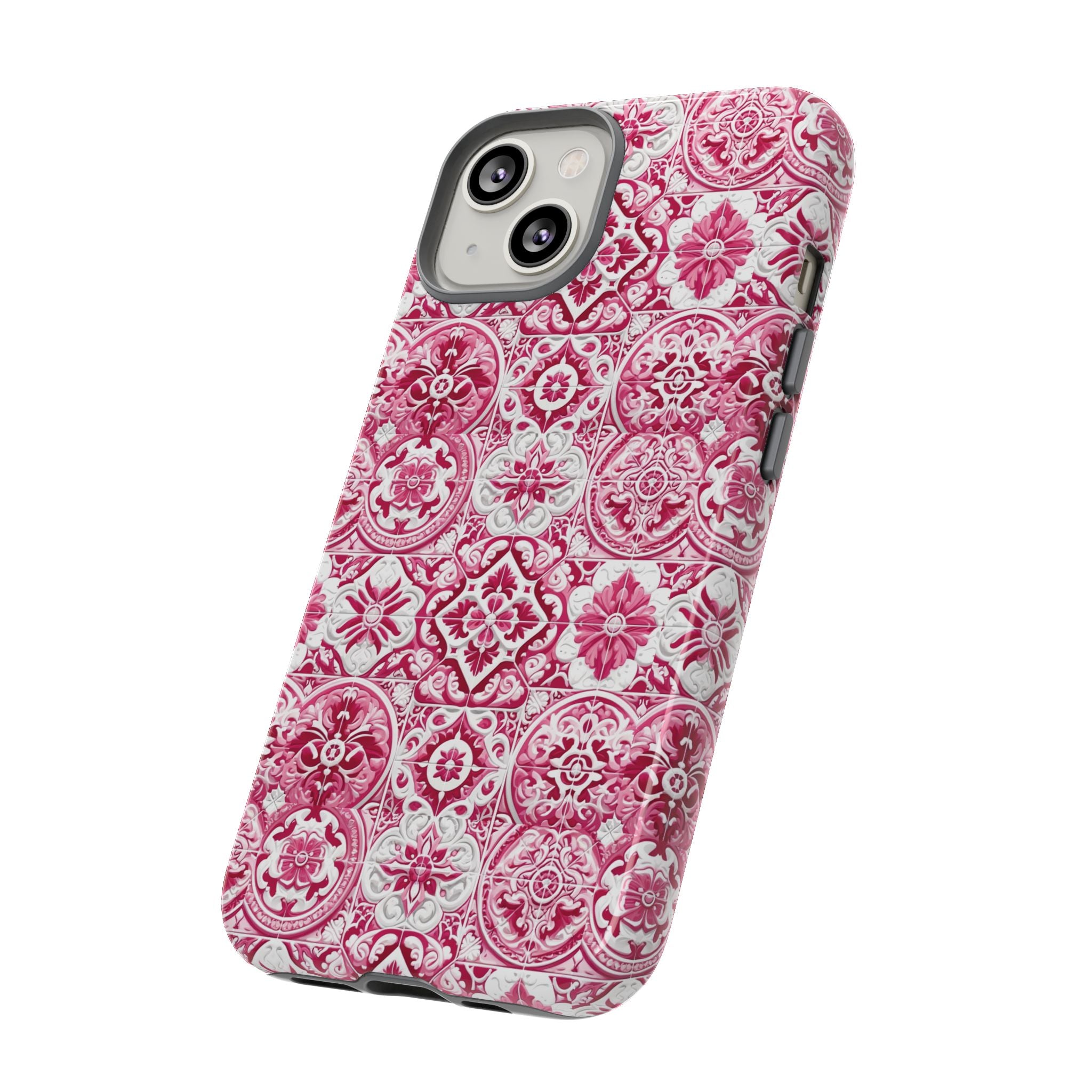 Pink and White Mediterranean Tile Design Phone Case - Stylish, Protective Cover for All Models Gift for Mom Accessory Gift for Her