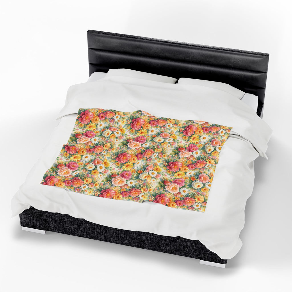 Couverture polaire en velours floral éclatant — Jeté floral esthétique en Minky