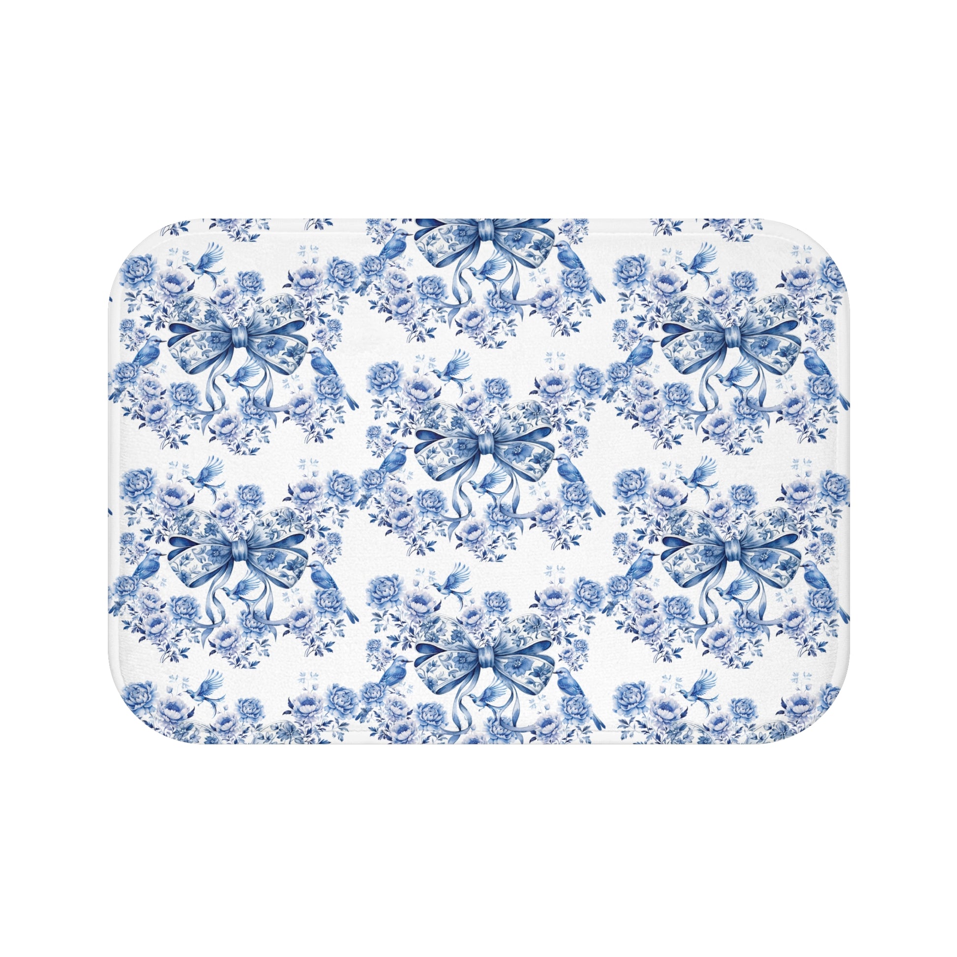 Elegant Blue Bow Chinoiserie Bathmat – Stunning Birds & Floral | Soft, Absorbent & Non-Slip Bathroom Rug for Stylish Home Décor & Comfort Home