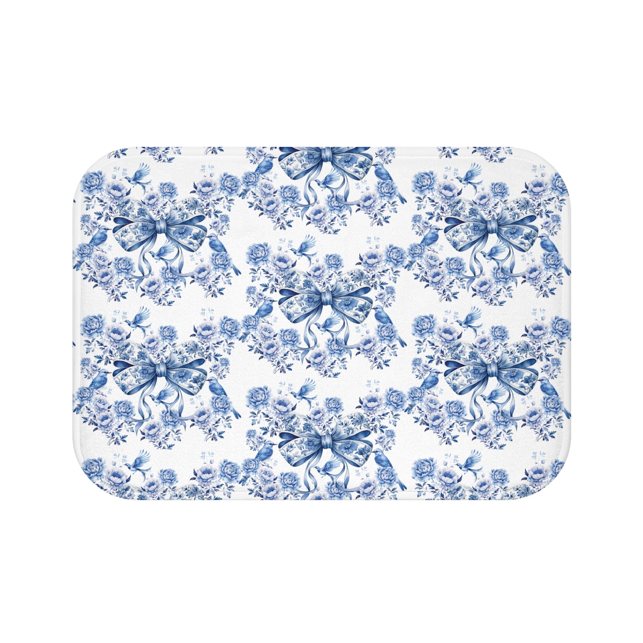 Elegant Blue Bow Chinoiserie Bathmat – Stunning Birds & Floral | Soft, Absorbent & Non-Slip Bathroom Rug for Stylish Home Décor & Comfort Home