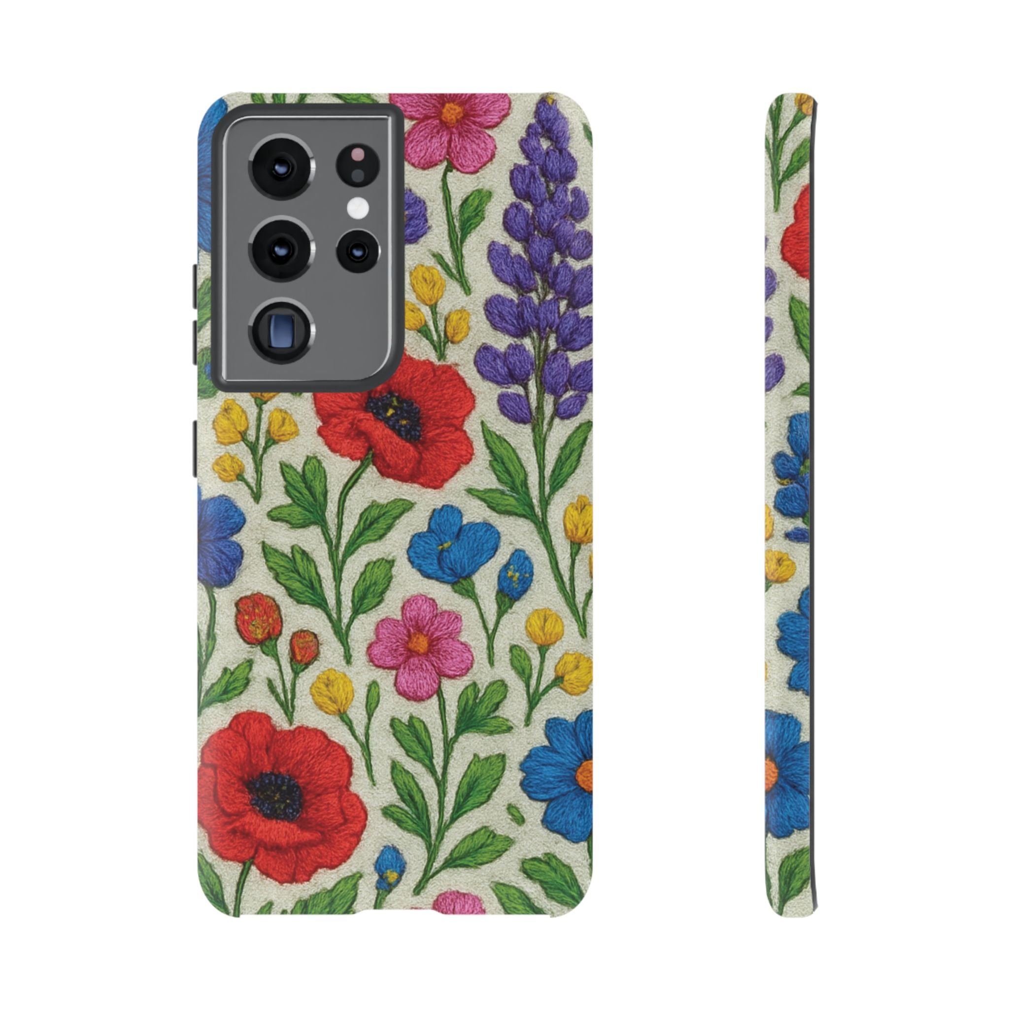 Bright 3D Illusion Wildflower Phone Case Cute Floral Design in Red, Pink, Blue – Aesthetic Protective Case for iPhone and  Android