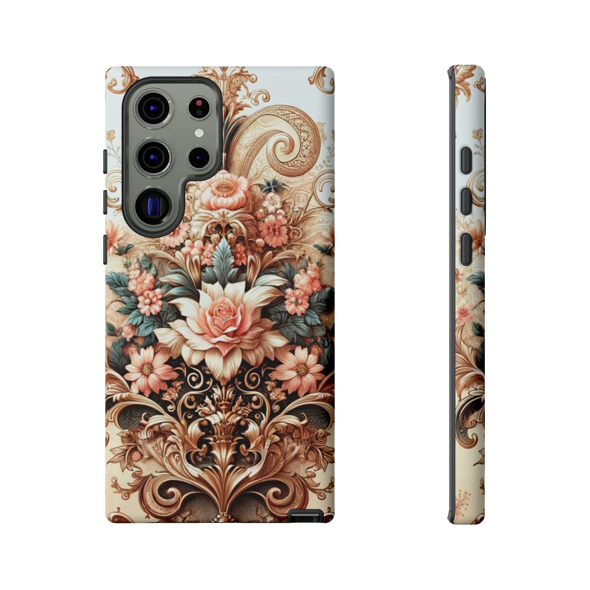 Gold Design Luxury Phone Tough Case Floral Elegant Durable Stylish for Modern Devices iPhone 17, 16, 15, Samsung iPhone Samsung Accessory Gift for Her