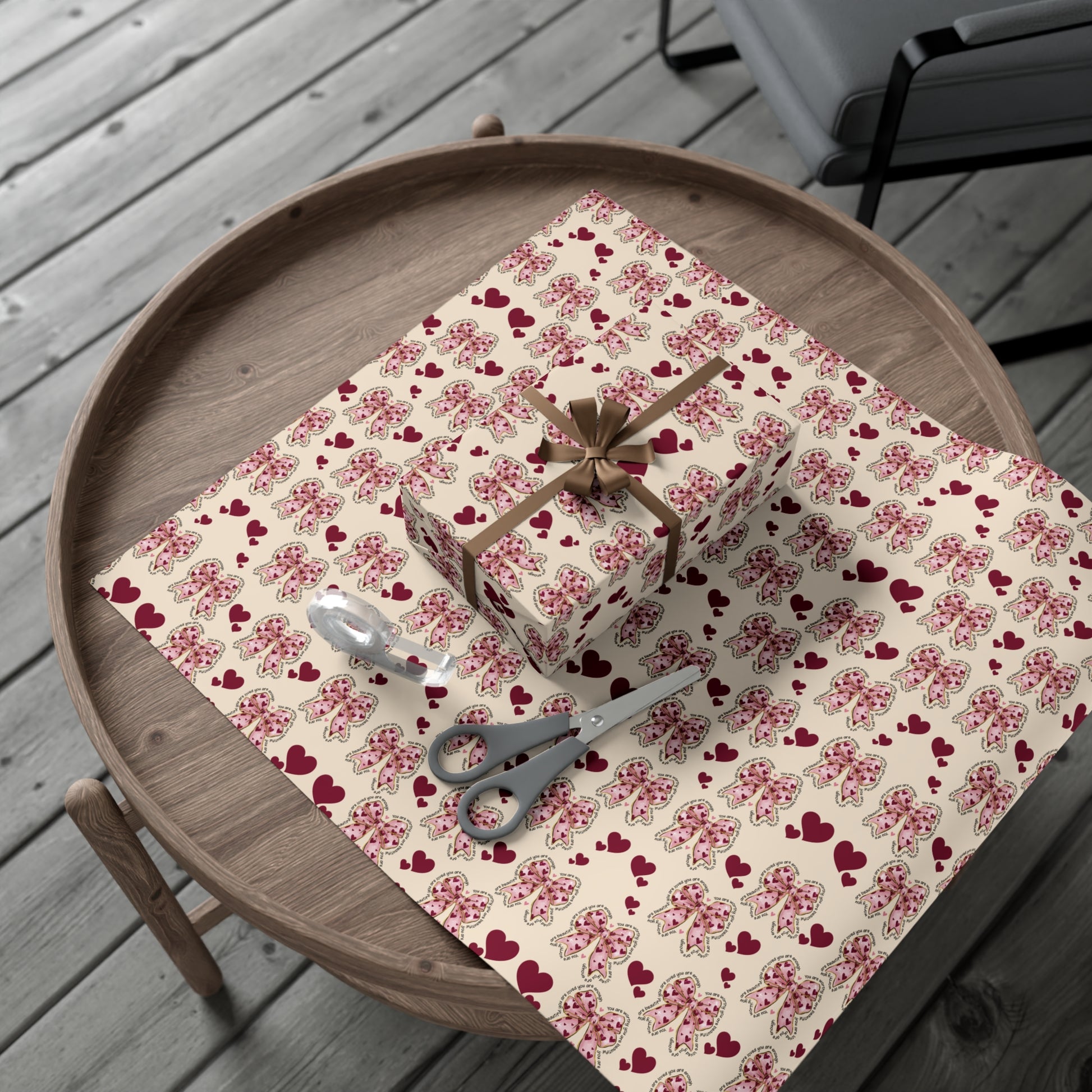 Charming Hearts & Pink Bows Wrapping Paper Elegant Gift Wrap for Any Occasion | Perfect for Birthdays, Anniversaries, and Special Celebrations Gift for Her - MRSBYVALLE