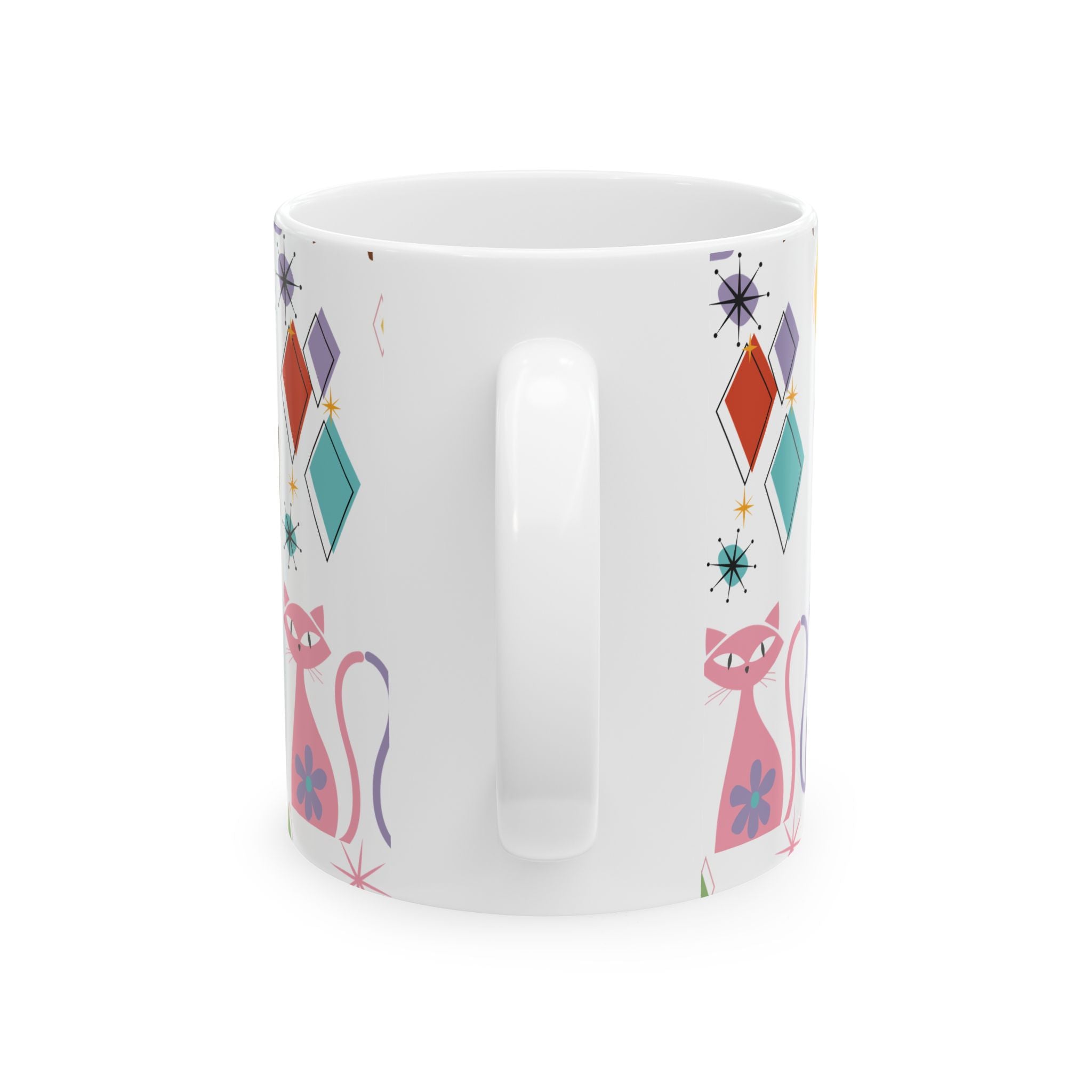 Retro Atomic Cat Mug,  Mid Century Modern Coffee Cup, Vintage Kitty Design , 11oz & 15oz Ceramic Mug for Cat Lovers Gift for Mom and Coffee Lover