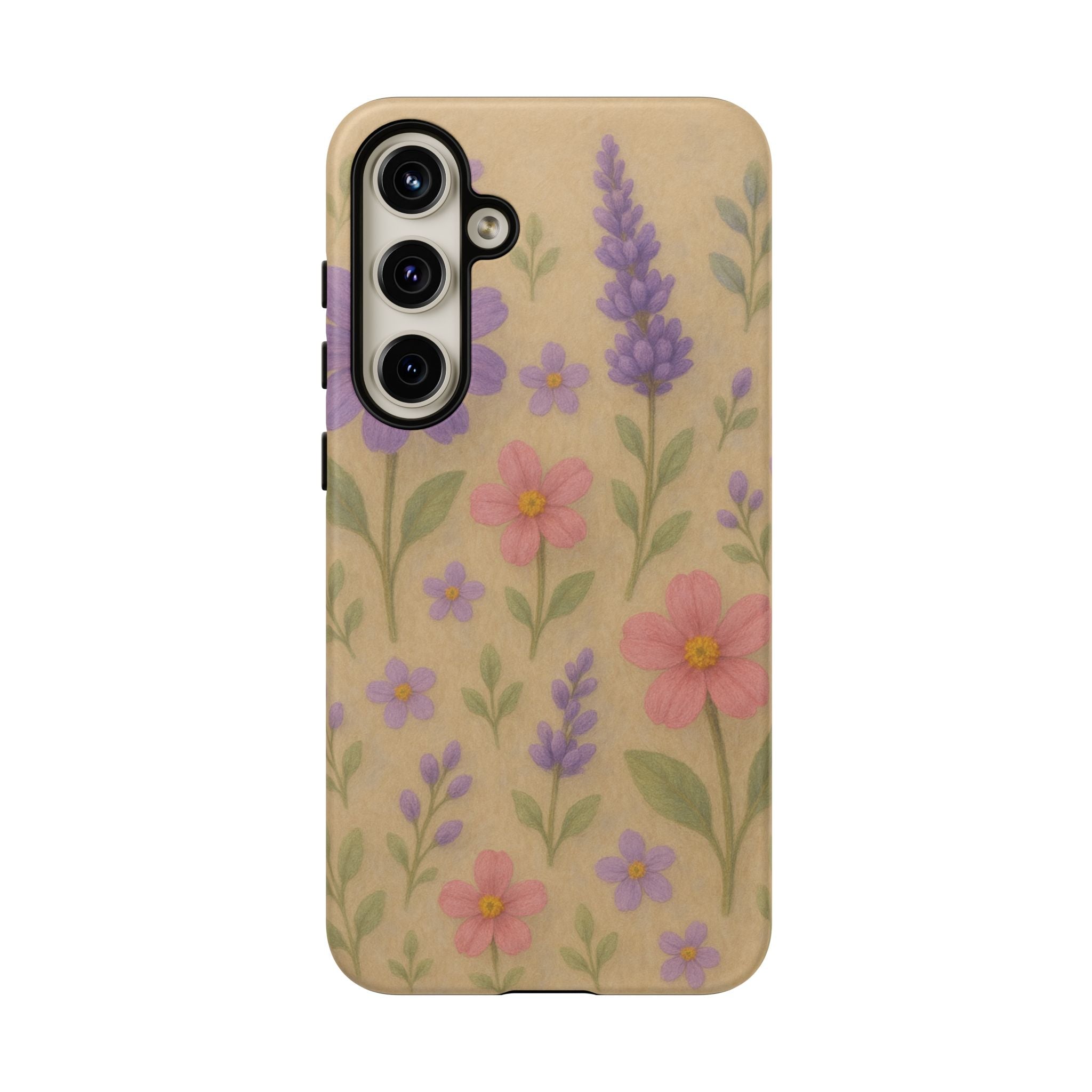 3D Illusion Wildflower Phone Case Cute Pastel Floral Design in Lavender, Pink, Mint Green – Aesthetic Protective Case for iPhone and  Android