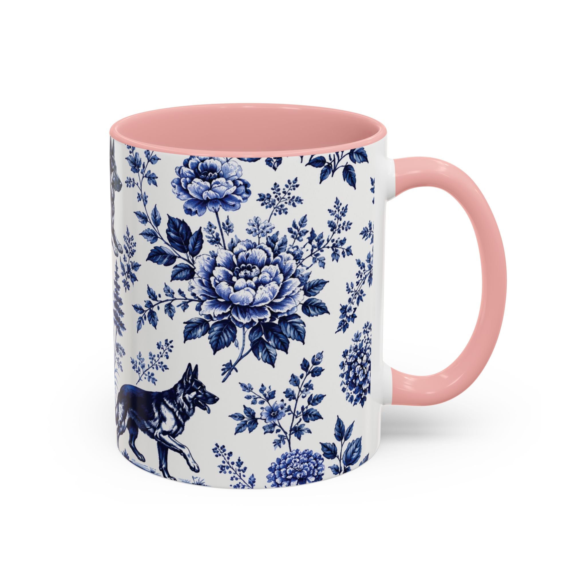 Elegant German Shepherd Floral Mug | Luxury Blue Toile Coffee Mug 11/15oz Accent Ceramic