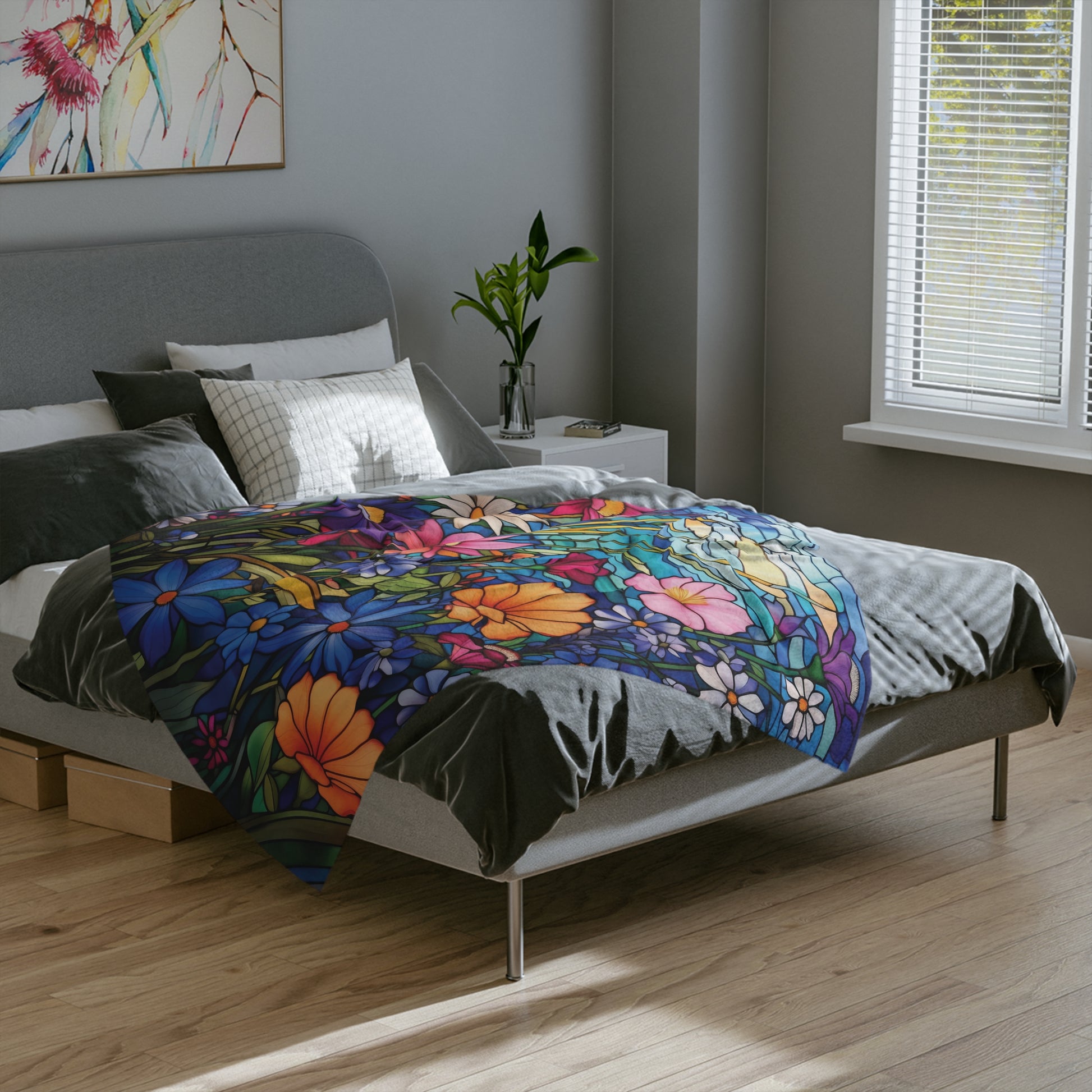Wildflowers Stain Glass Illusion Minky Blanket Throw Ultra-Soft Minky Blanket Cozy Comfort Blanket Elegant Home Decor Plush Microfiber for Maximum Comfort Blanket, Perfect for Snuggling Decor, Cozy All-Season Warmth, Housewarming Gift Throw - MRSBYVALLE