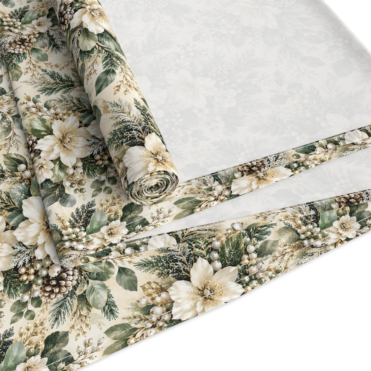 Sage Green & Champagne Floral Table Runner