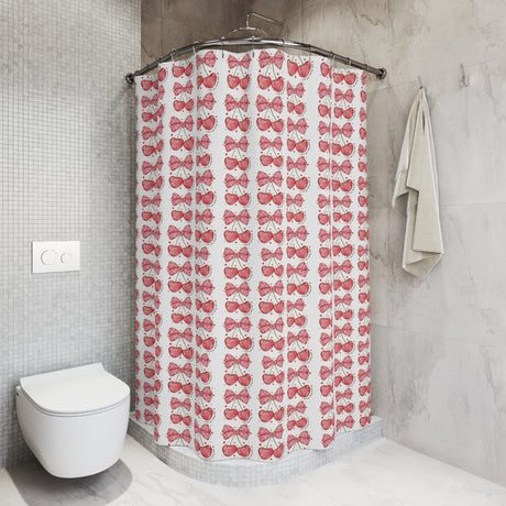 Housewarming Shower Curtains Bows and Cherries  Refresh your bathroom with our bursting with color and style. Transform your space and shop now for a vibrant upgrade!