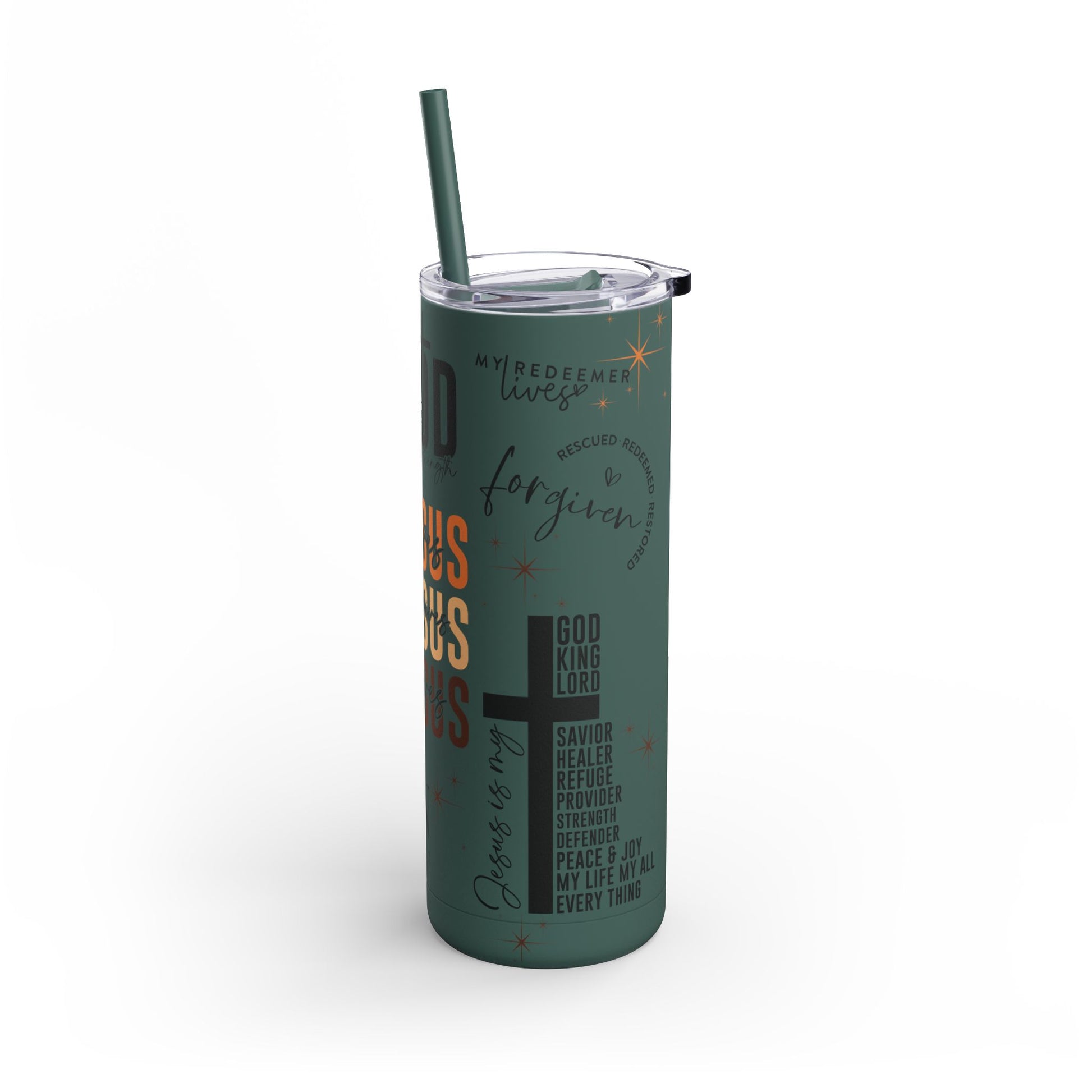 Inspirational Christian Skinny Tumbler 20oz Jesus Faith Gift, Bible Verse Travel Mug, Motivational Drinkware, Christian Prefect Gift
