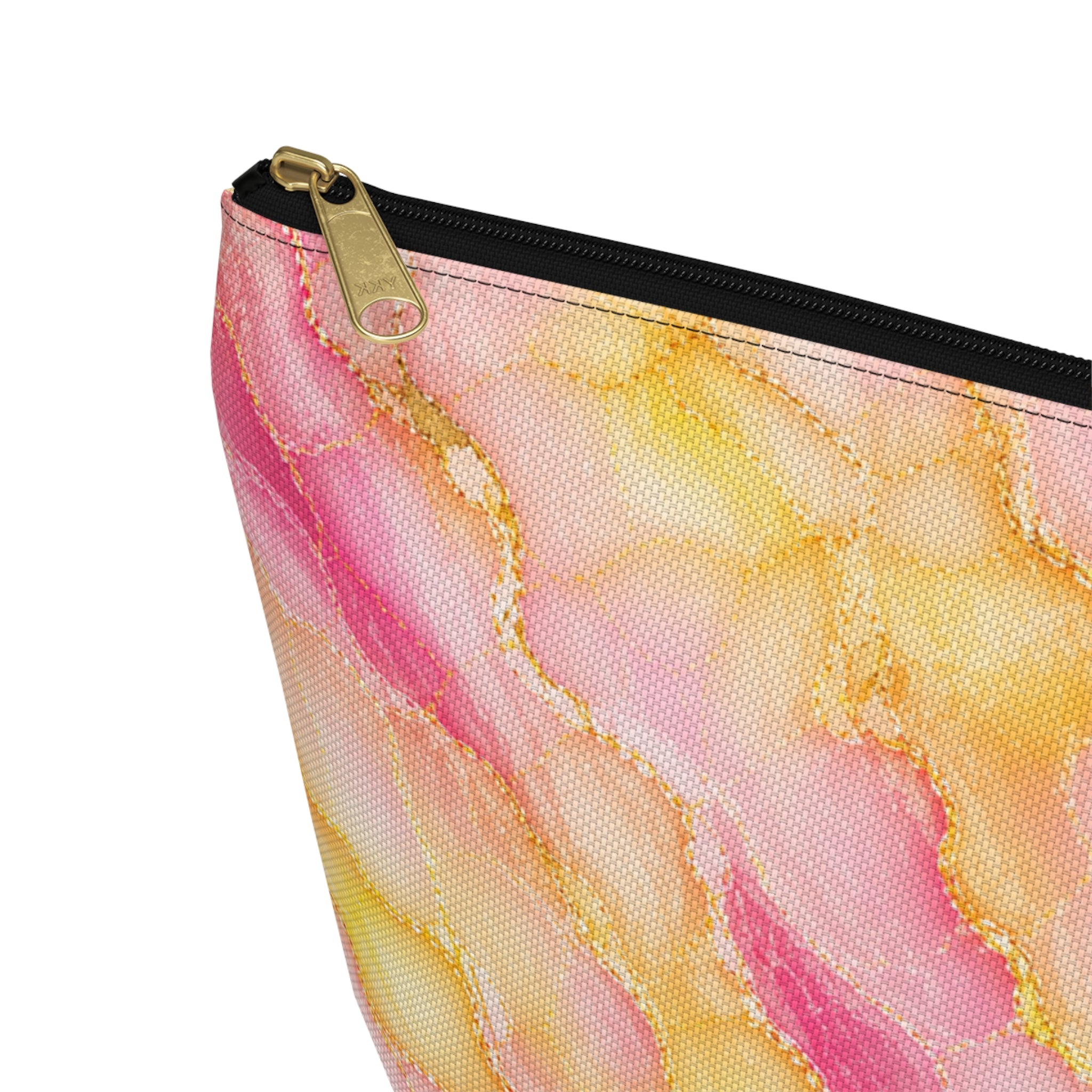 Pink & Gold Watercolor Marble Makeup Pouch — T‑Bottom Accessory Bag