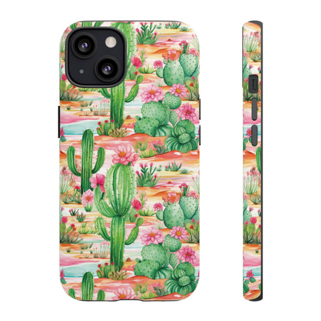 Pink and Mint Green Cactus Phone Case - Tough, Stylish Cover with Cactus Flowers | Durable Protection for iPhone & Android | Fresh Nature-Inspired Design!