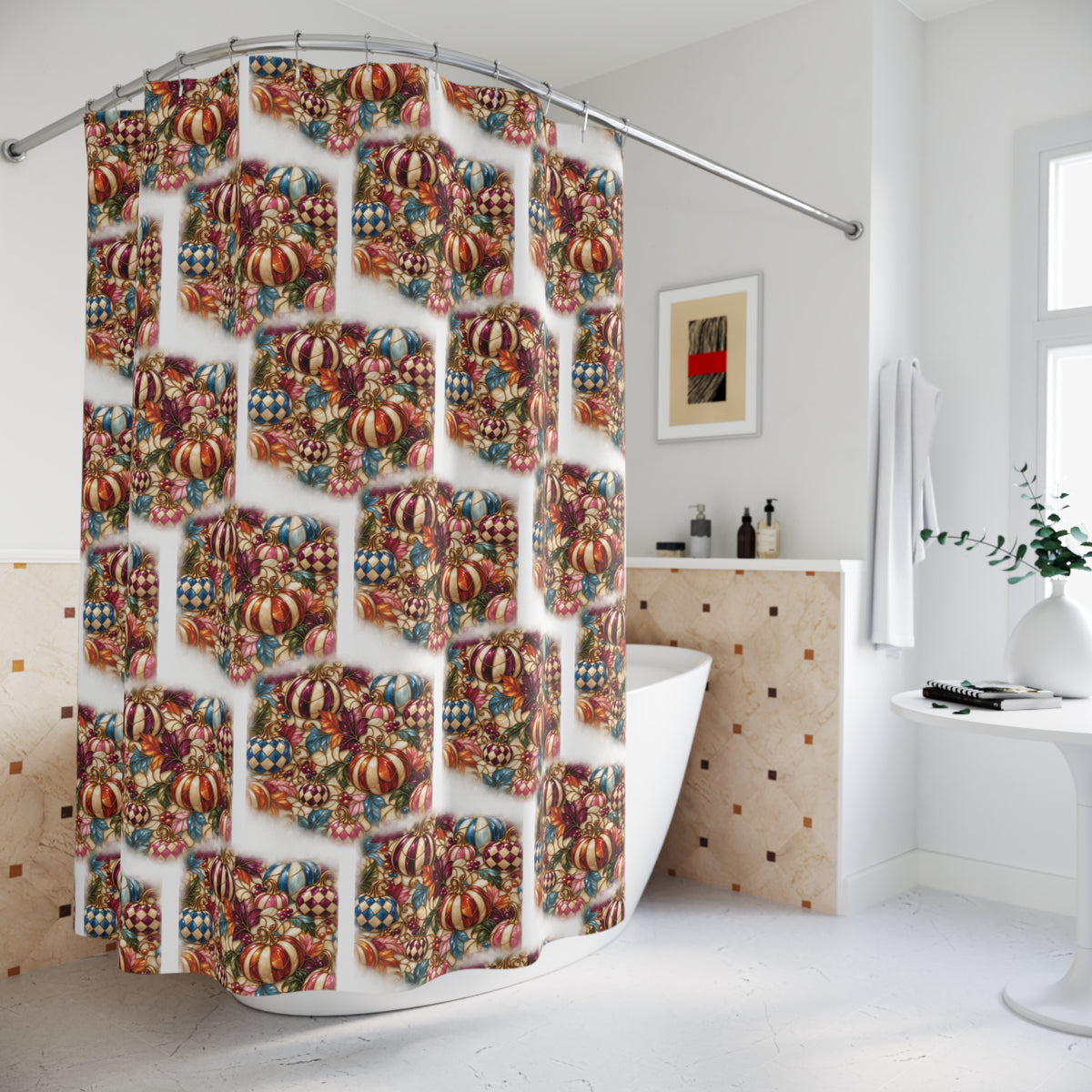 Pumpkin Stain Glass Faux Pattern Shower Curtain
