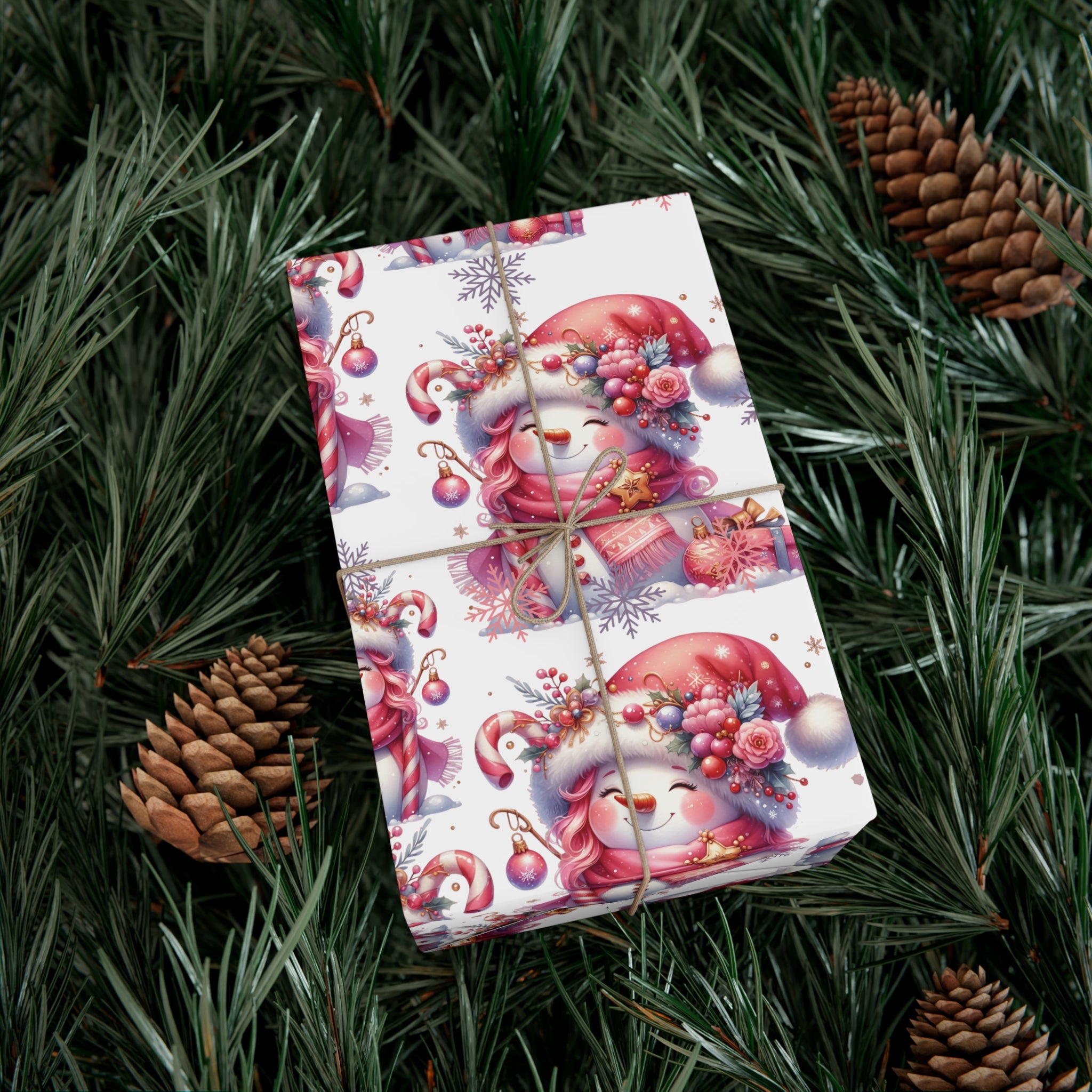 Pink Christmas Snow People Theme Wrapping Paper Vintage-Inspired Gift Wrap Perfect for Christmas Gifts and Special Occasions, Moms Gift - MRSBYVALLE