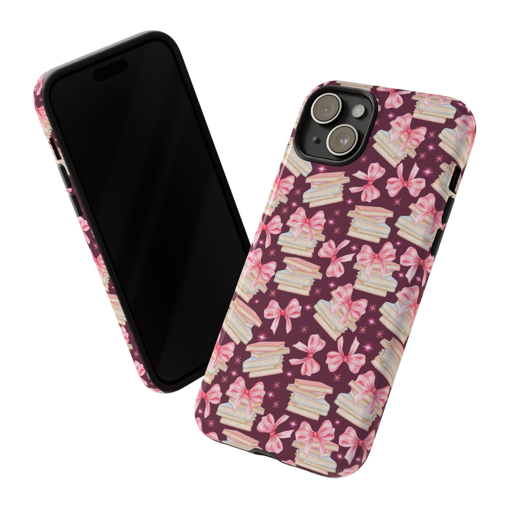 Coquette Pink Bows & Books Phone Case for iPhone 16 15 14 13 12  21 23 Samsung, and Pixel | Stylish Protective Cover Gift for Her Perfect for Floral Lover