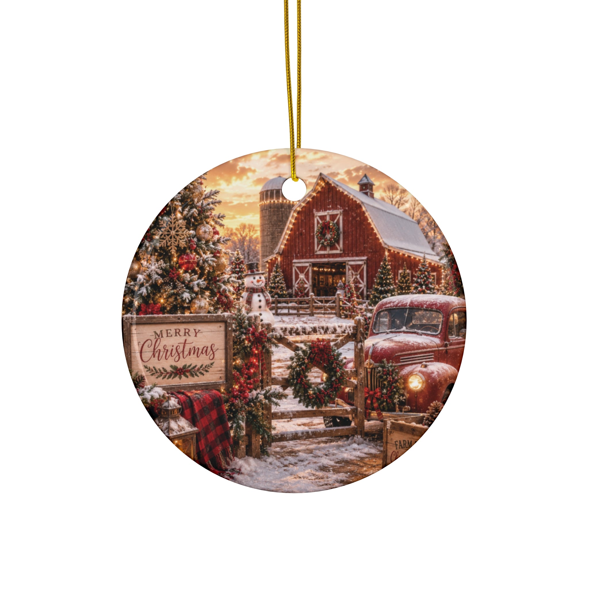 Vintage Christmas Truck Ceramic Ornament — Merry Christmas Farmhouse Holiday Decoration