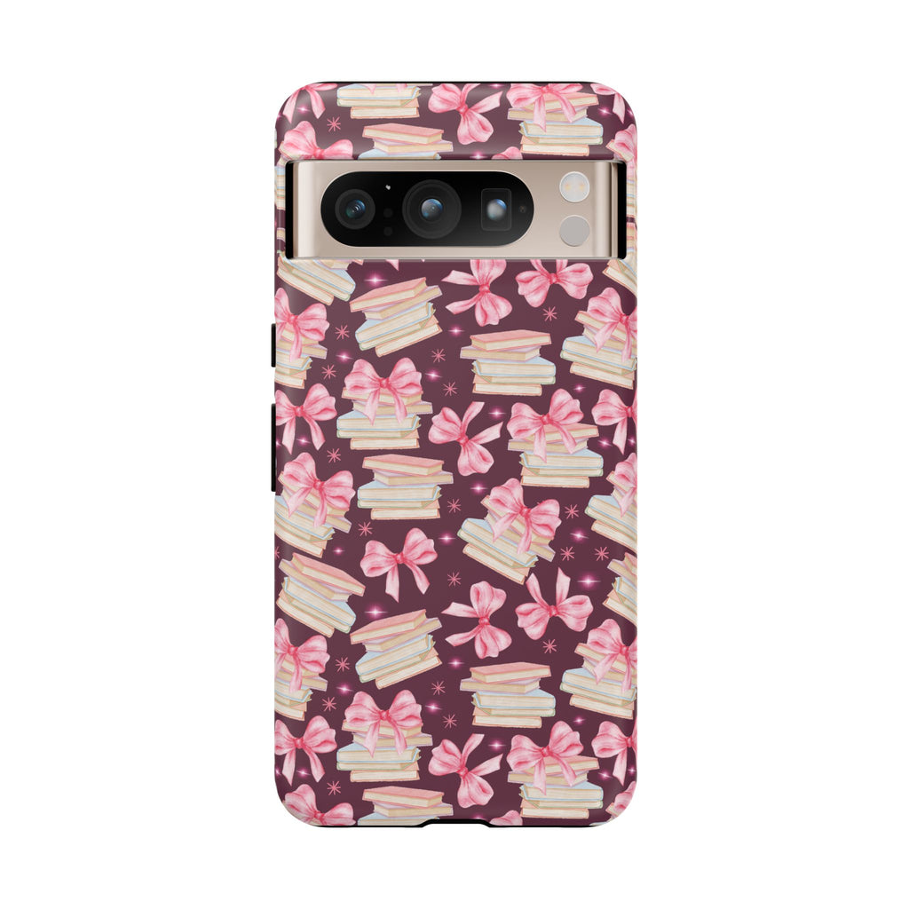 Coquette Pink Bows & Books Phone Case for iPhone 16 15 14 13 12  21 23 Samsung, and Pixel | Stylish Protective Cover Gift for Her Perfect for Floral Lover