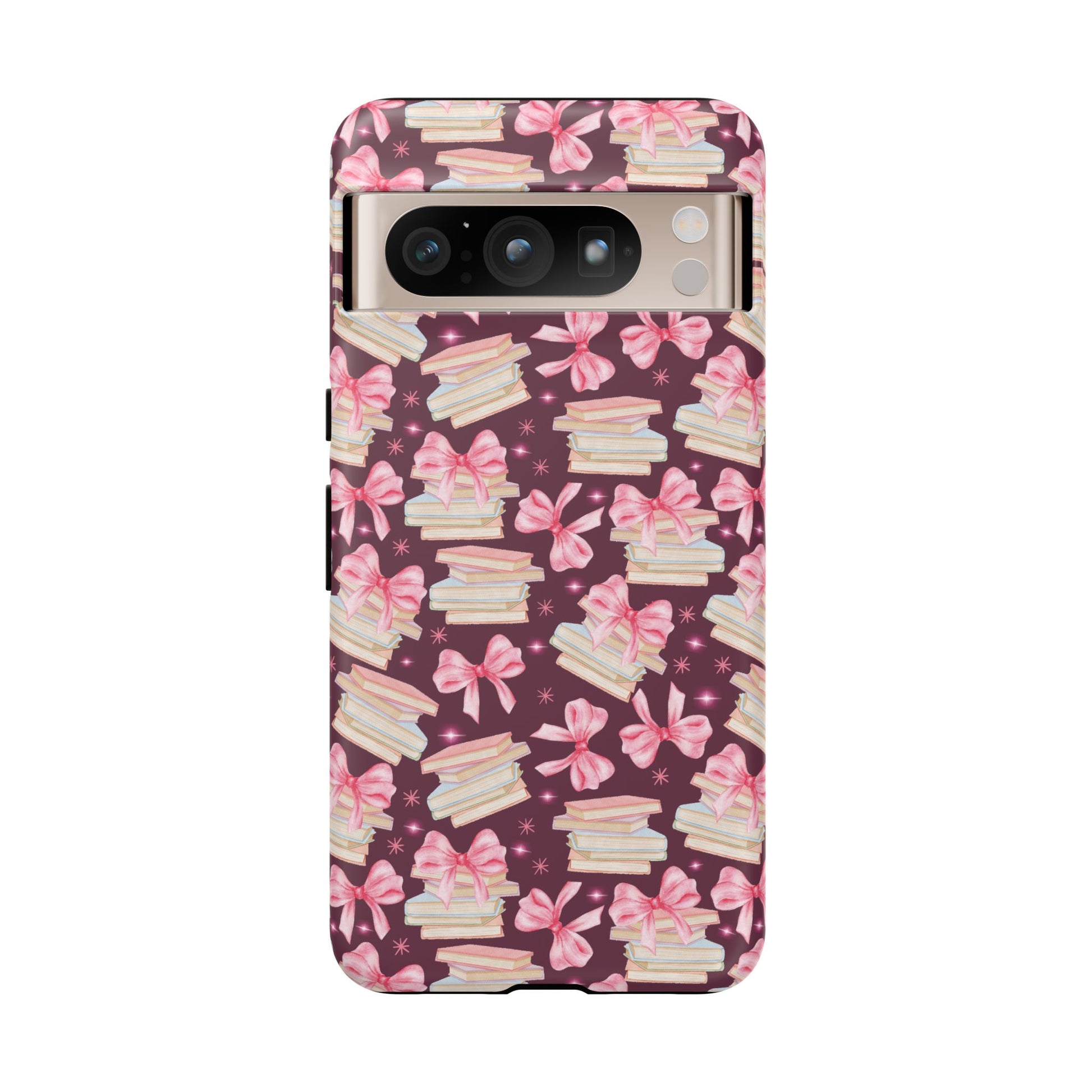 Coquette Pink Bows & Books Phone Case for iPhone 16 15 14 13 12  21 23 Samsung, and Pixel | Stylish Protective Cover Gift for Her Perfect for Floral Lover