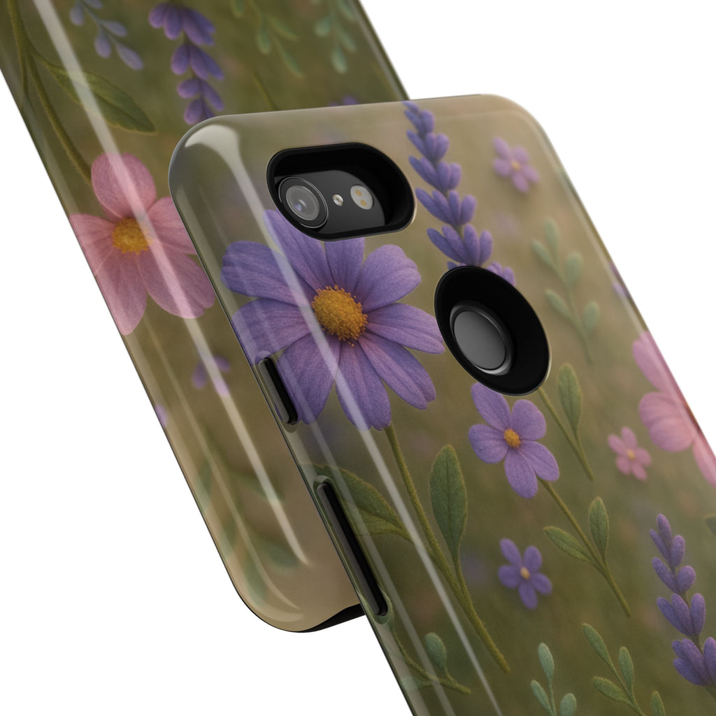 Pastel Flowers 3D Illusion Wildflower Phone Case Cute Pastel Floral Design in Lavender, Pink, Mint Green Aesthetic Protective Case for iPhone and  Android
